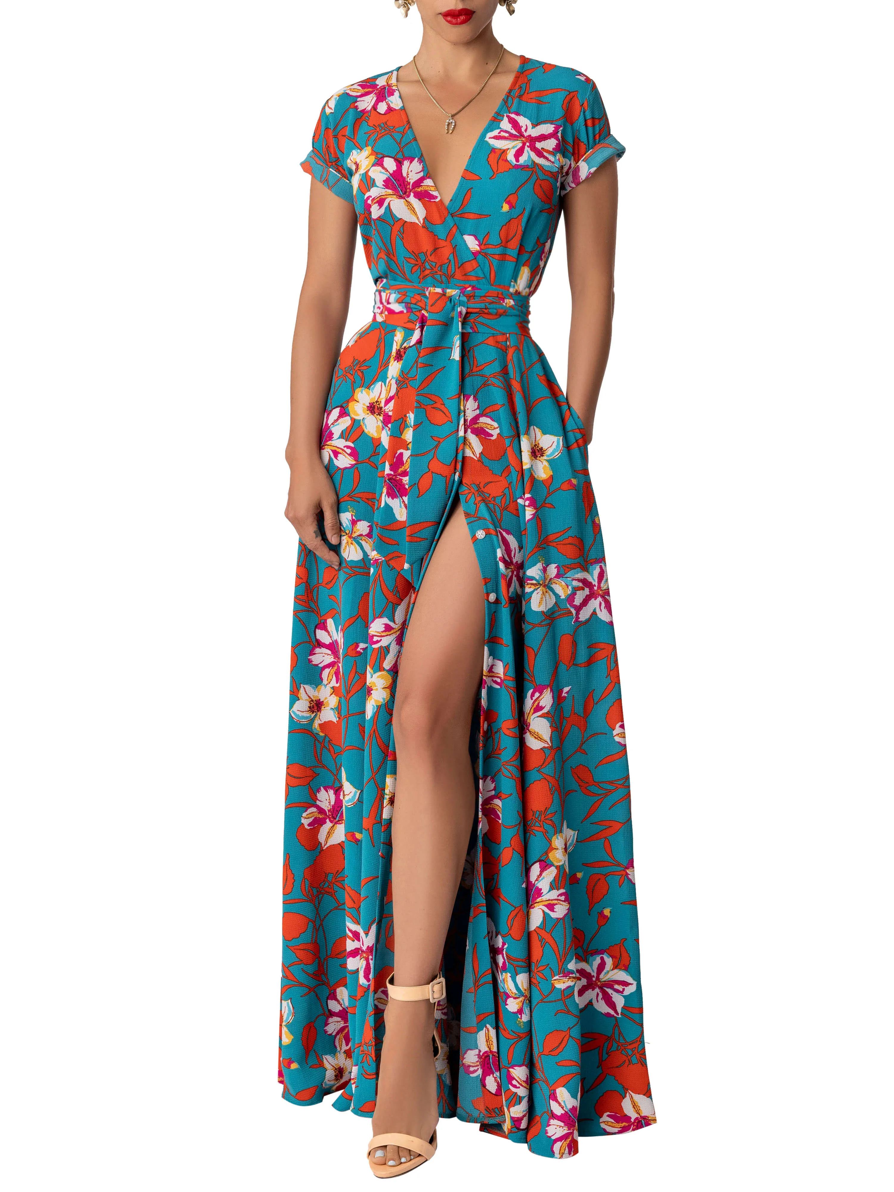 "Aaliyah" Print Wrap Maxi Dress
