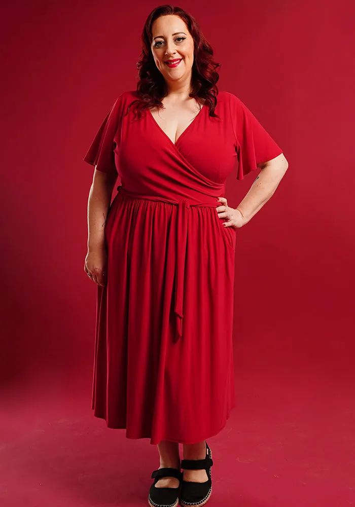 Ramsey Plain Magenta Midi Dress