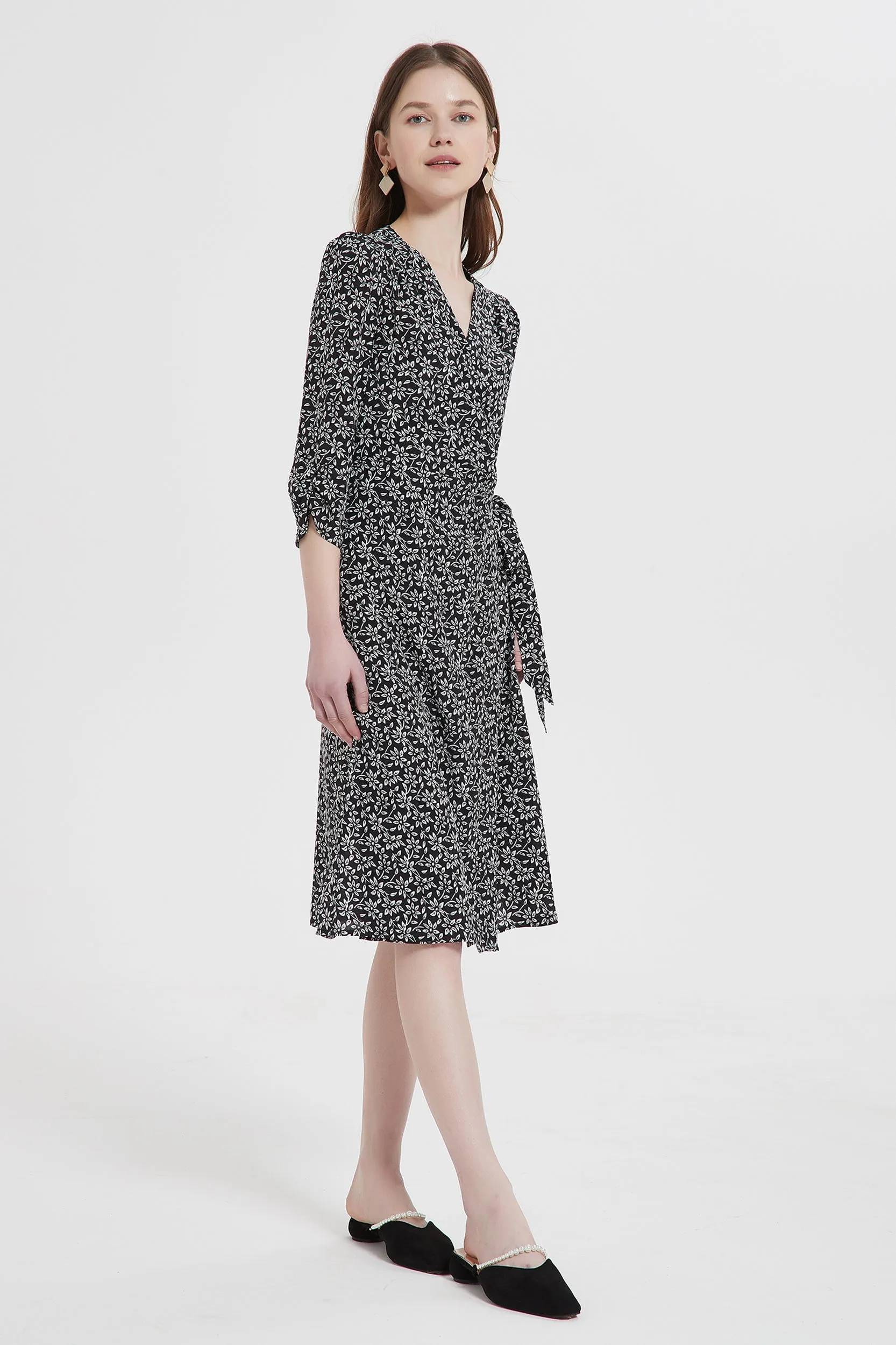 Rebecca V-Neck Silk Wrap Midi Dress