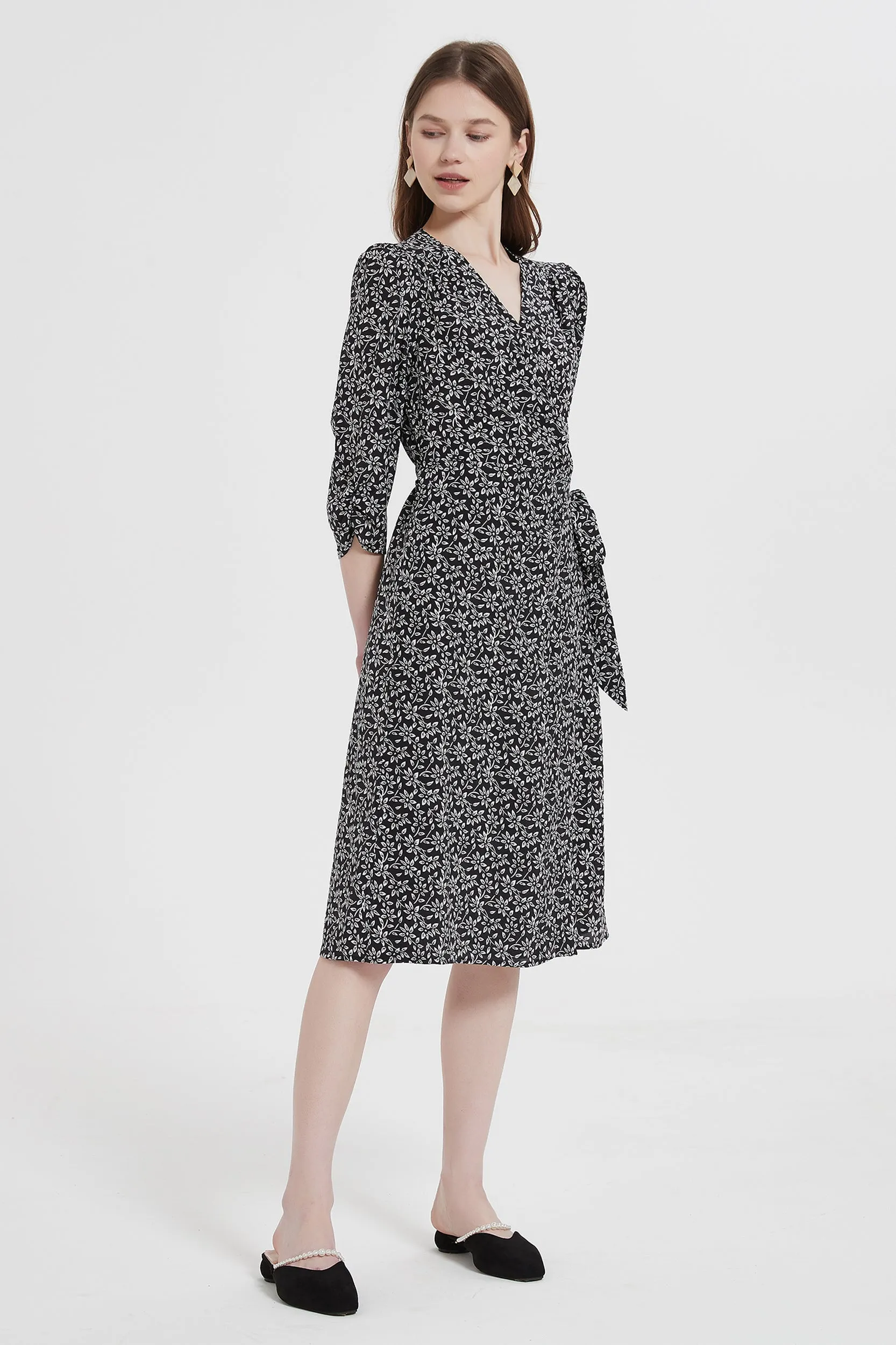 Rebecca V-Neck Silk Wrap Midi Dress