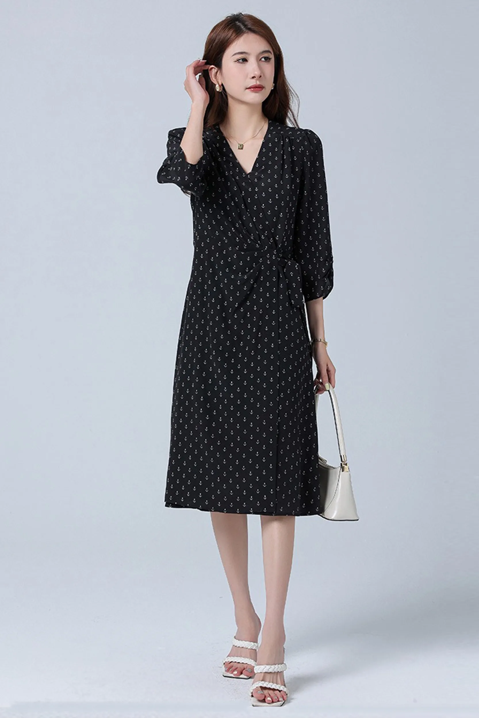 Rebecca V-Neck Silk Wrap Midi Dress
