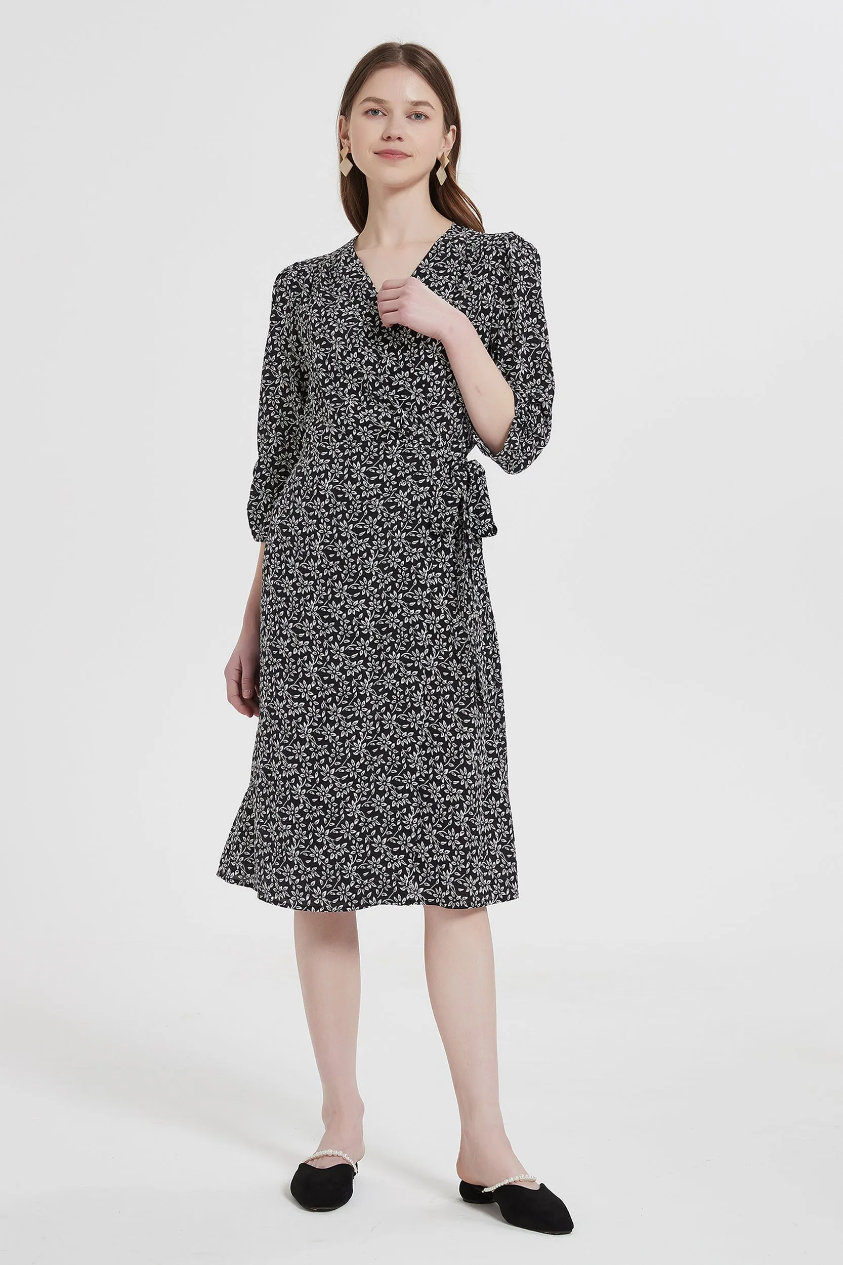 Rebecca V-Neck Silk Wrap Midi Dress