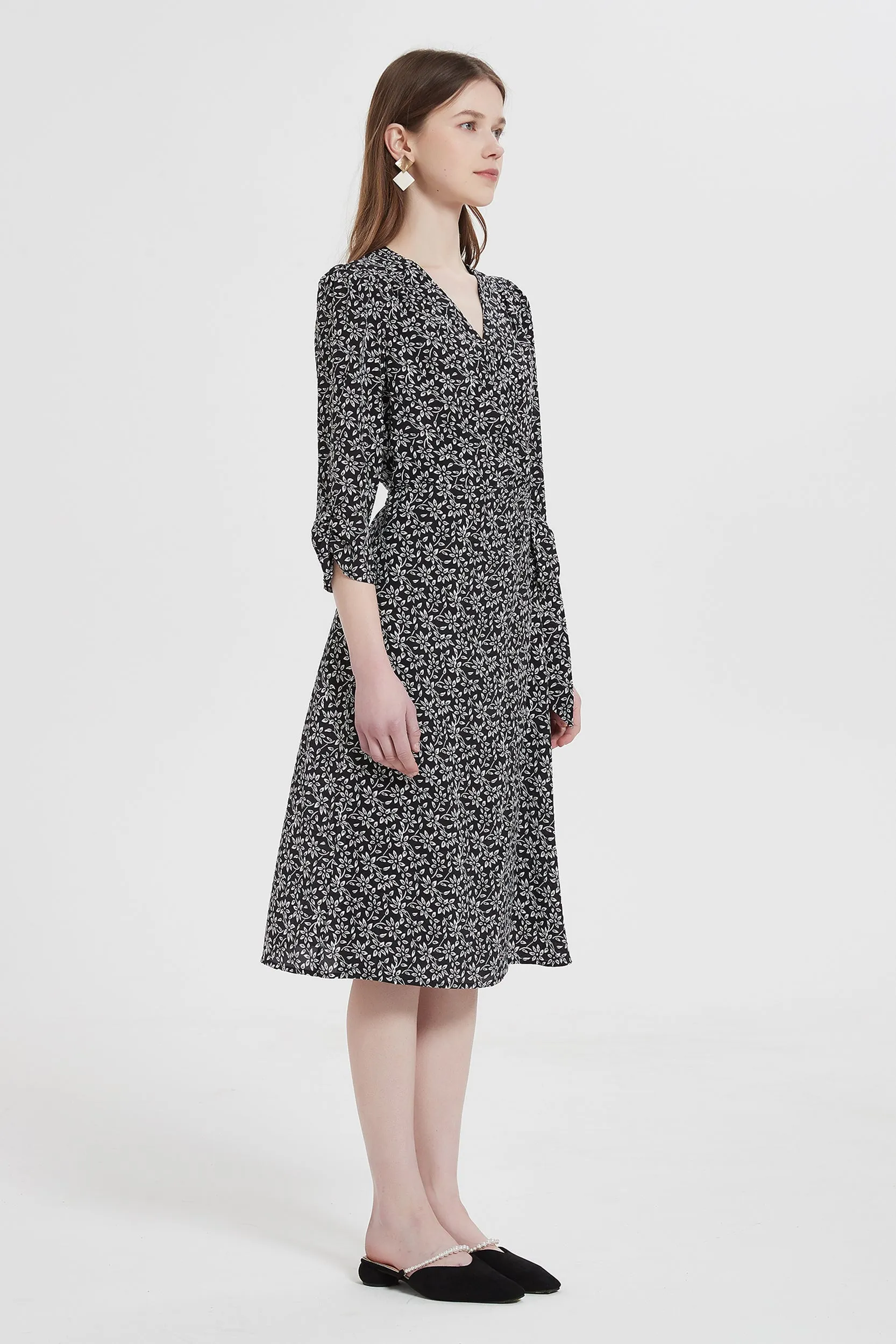 Rebecca V-Neck Silk Wrap Midi Dress
