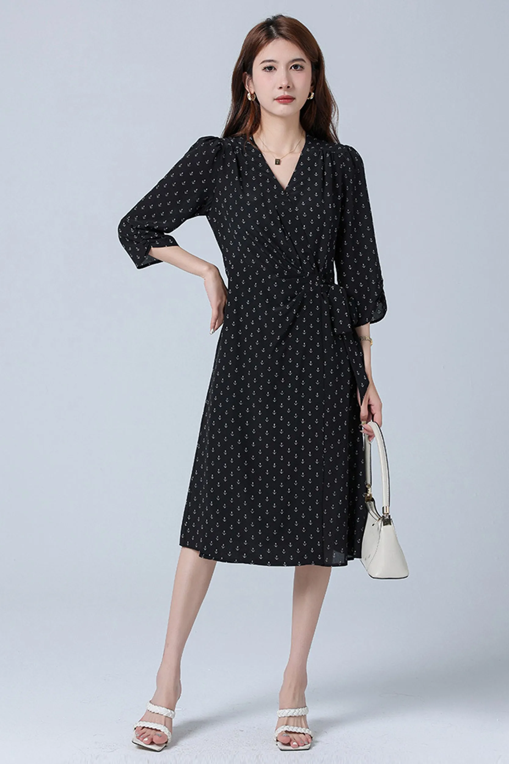Rebecca V-Neck Silk Wrap Midi Dress
