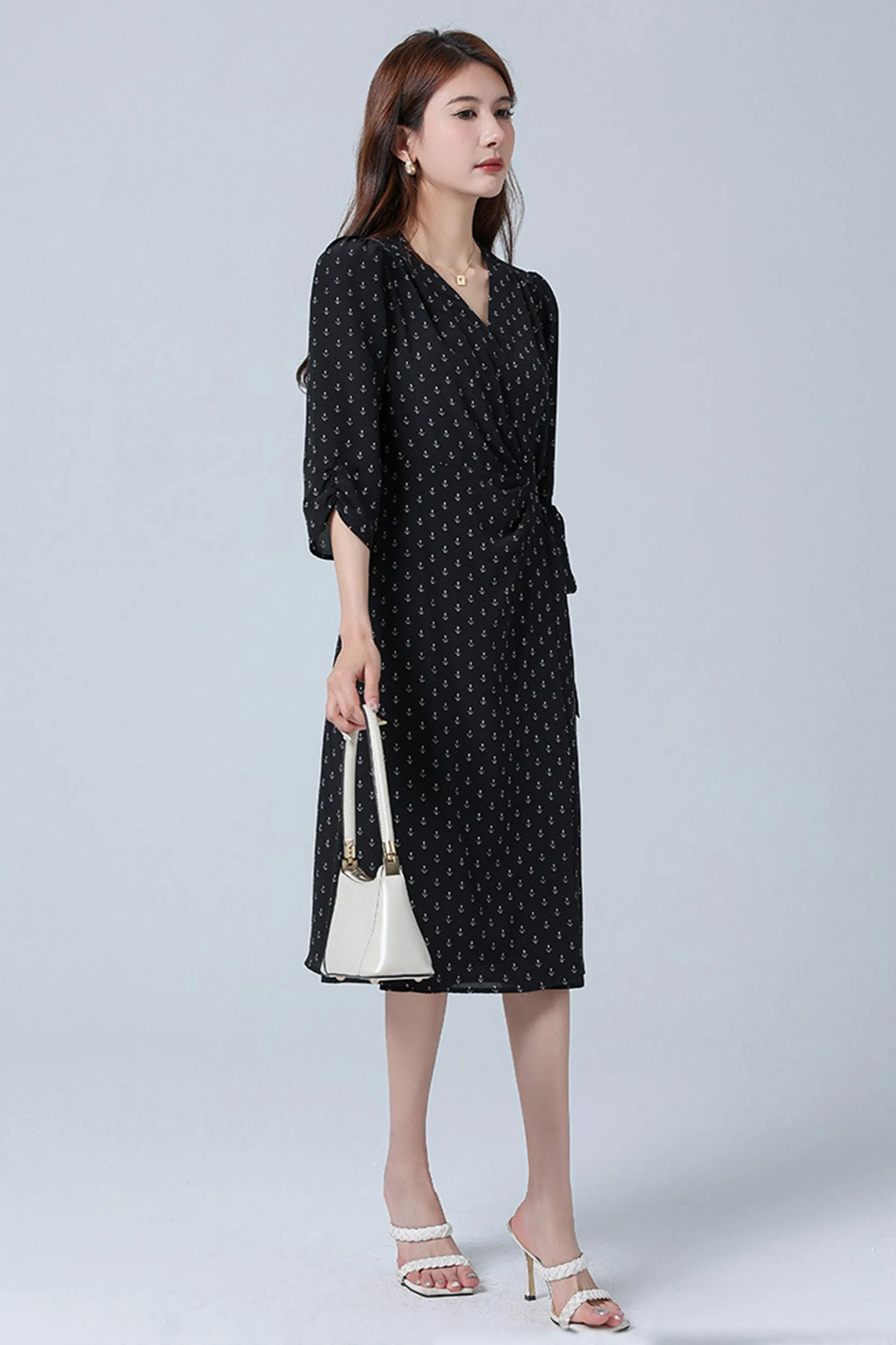 Rebecca V-Neck Silk Wrap Midi Dress
