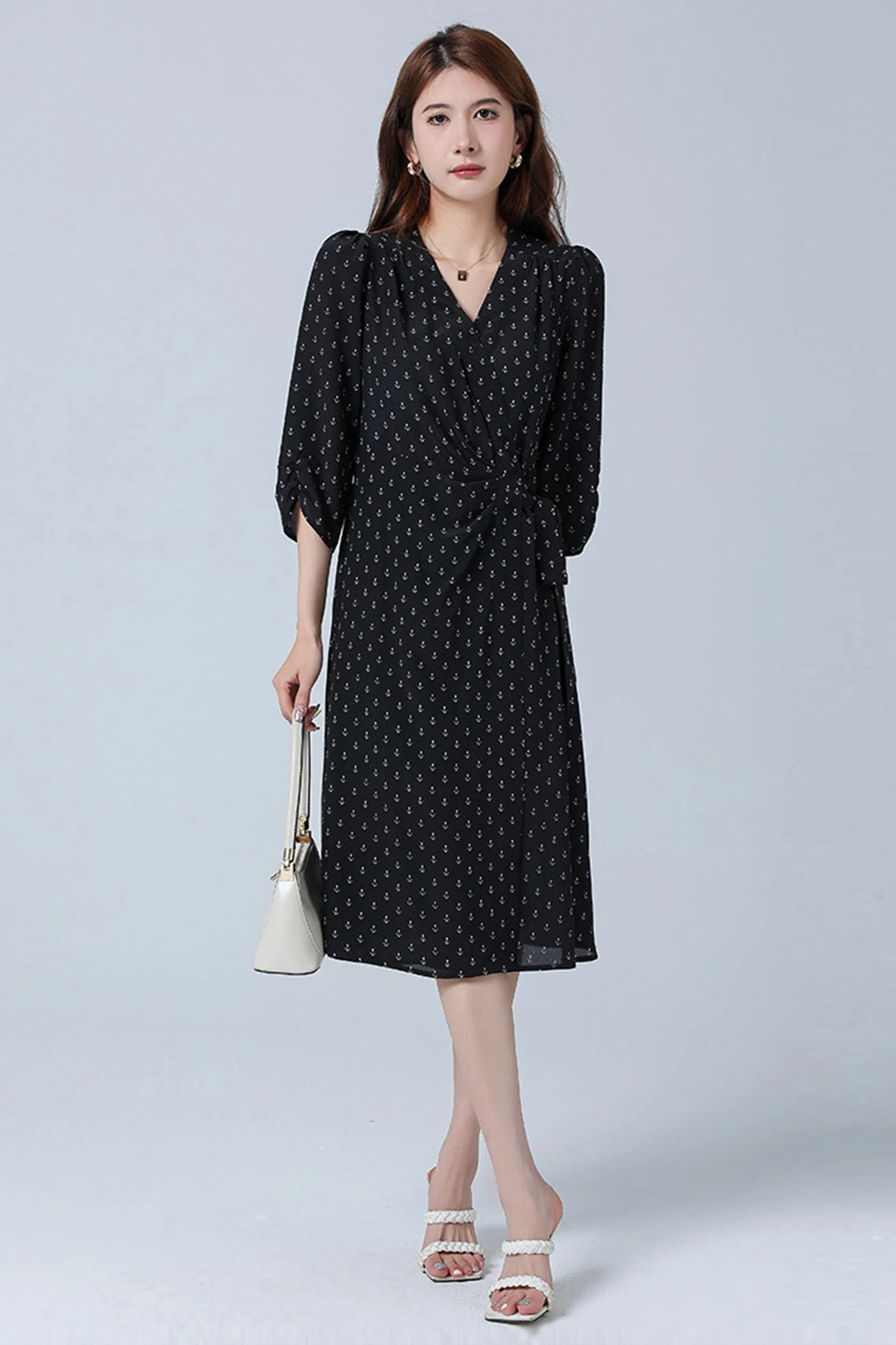 Rebecca V-Neck Silk Wrap Midi Dress