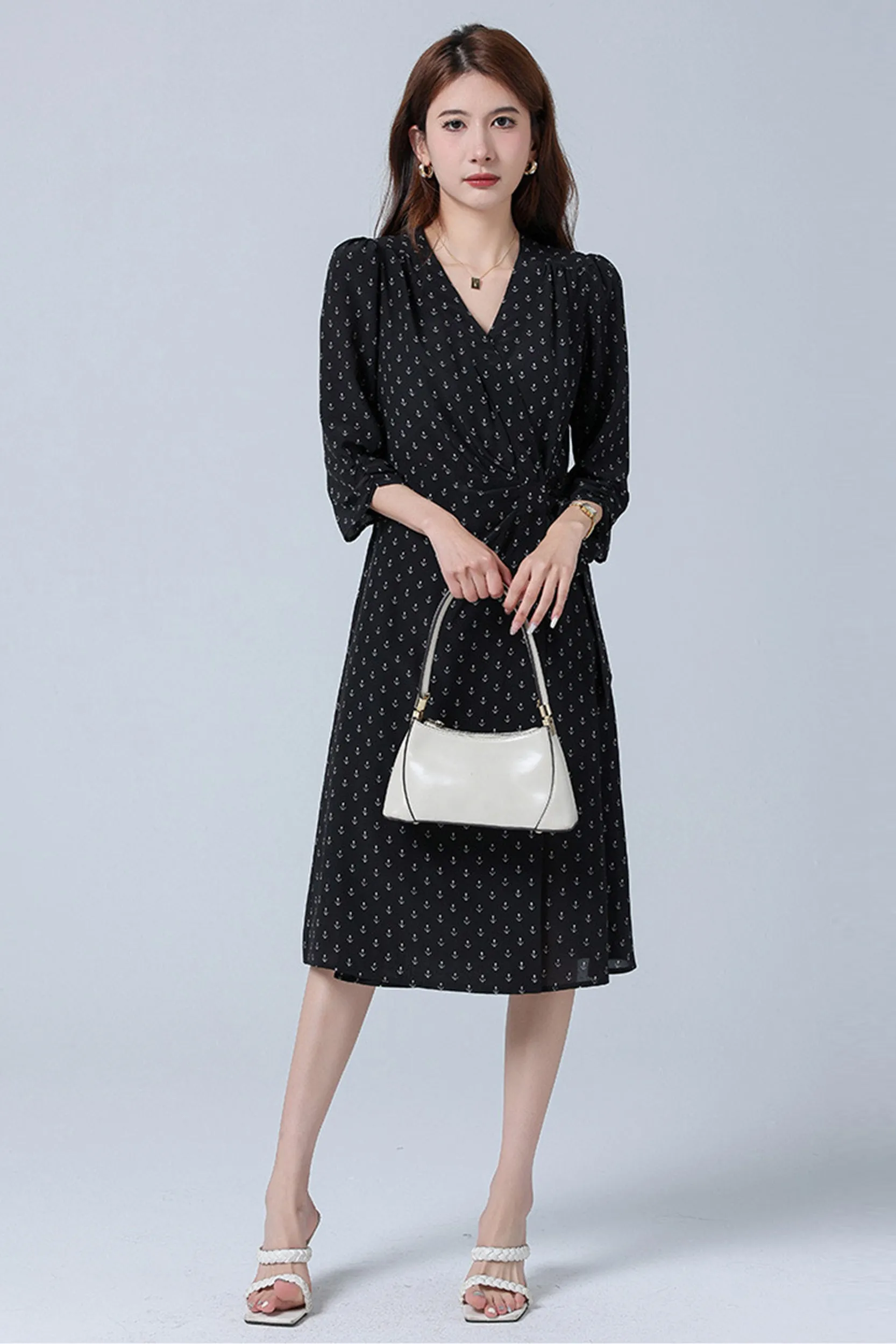 Rebecca V-Neck Silk Wrap Midi Dress