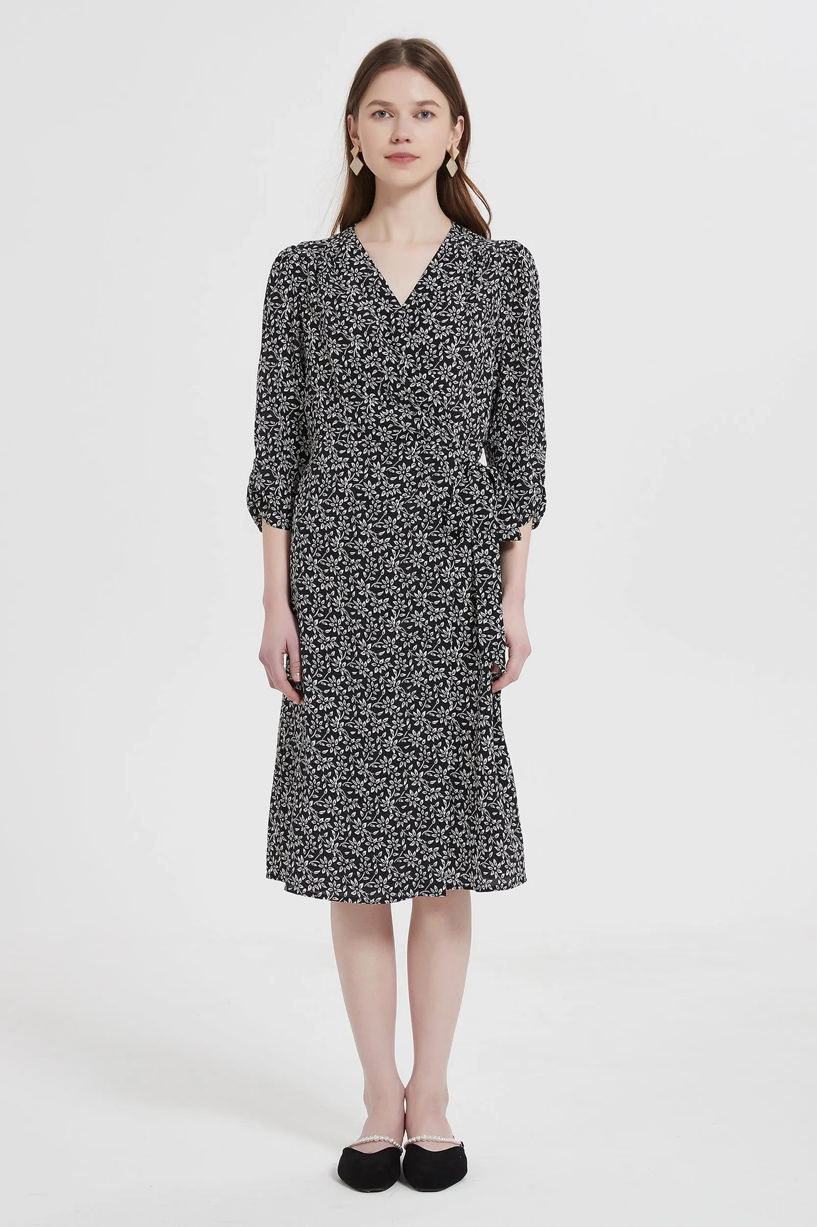 Rebecca V-Neck Silk Wrap Midi Dress
