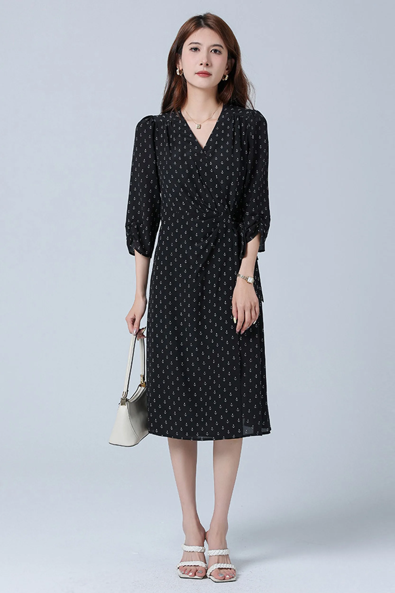 Rebecca V-Neck Silk Wrap Midi Dress
