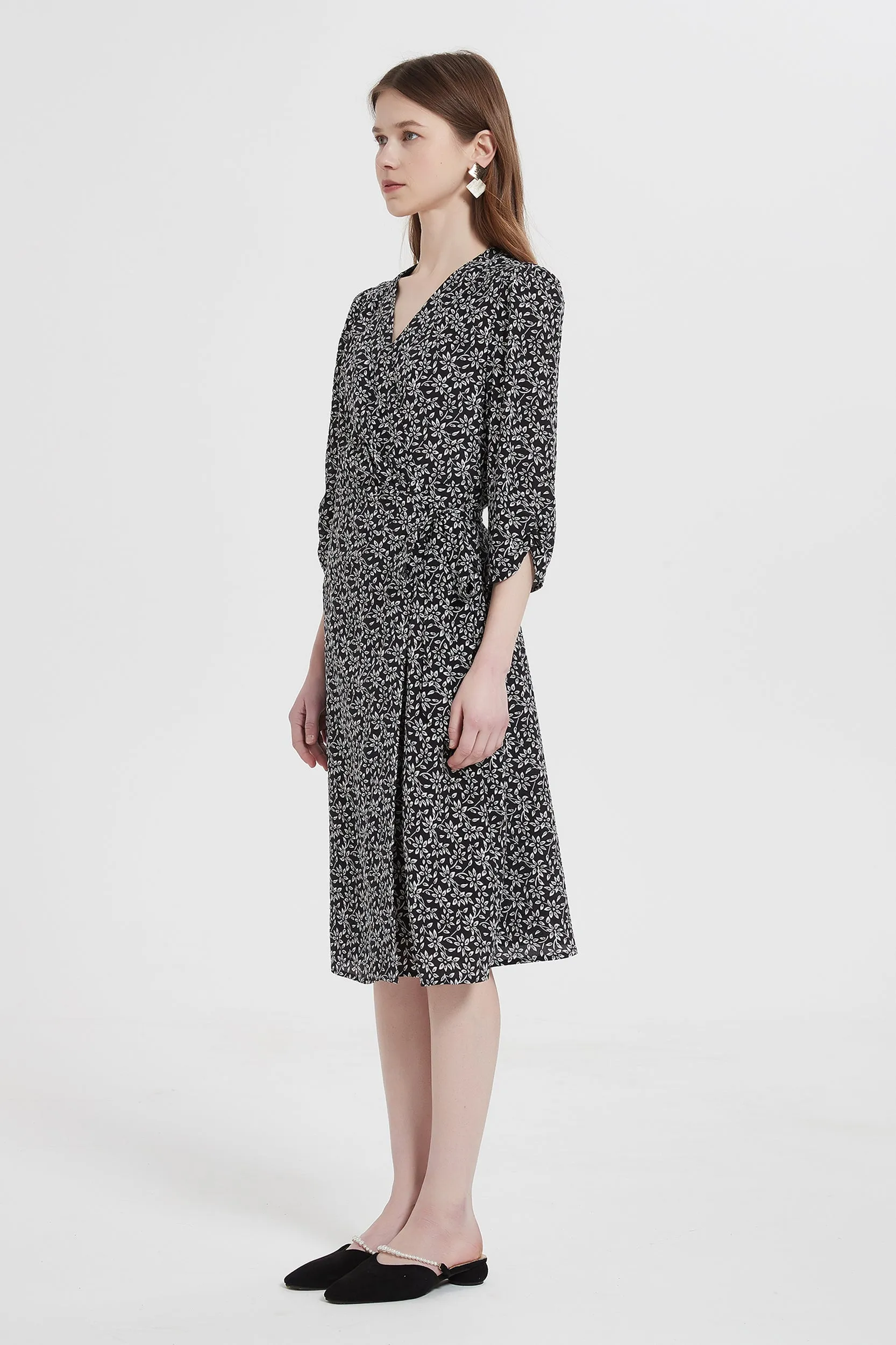 Rebecca V-Neck Silk Wrap Midi Dress