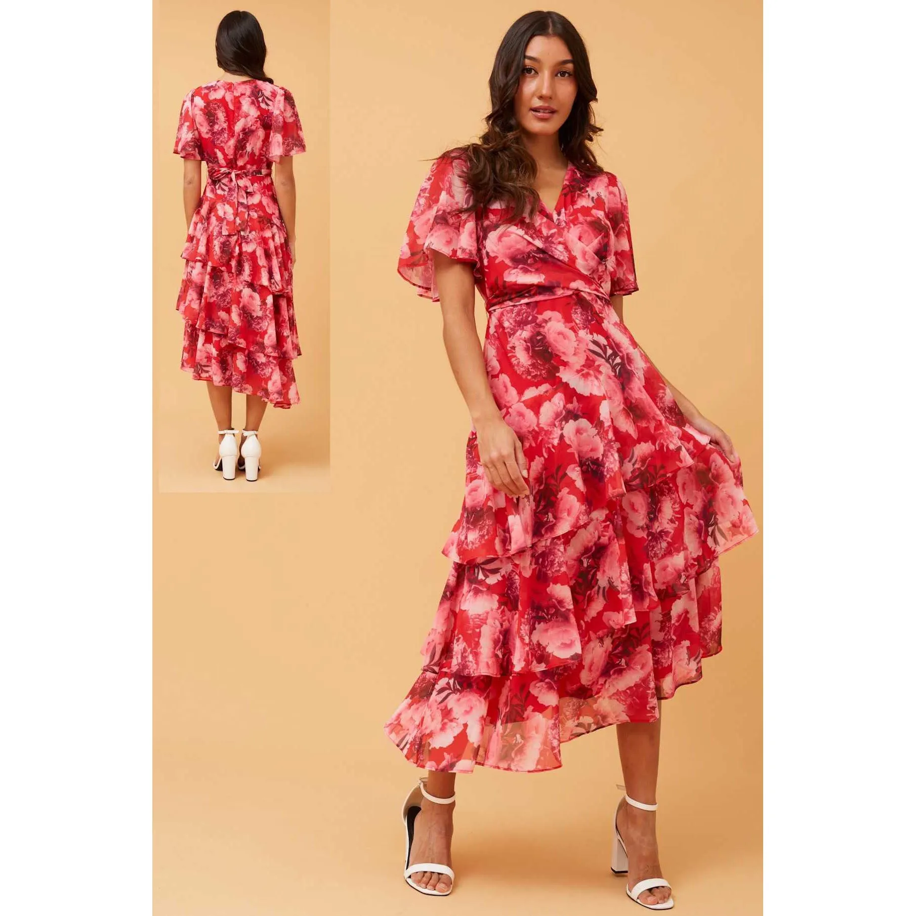 Red Floral Layered Dress