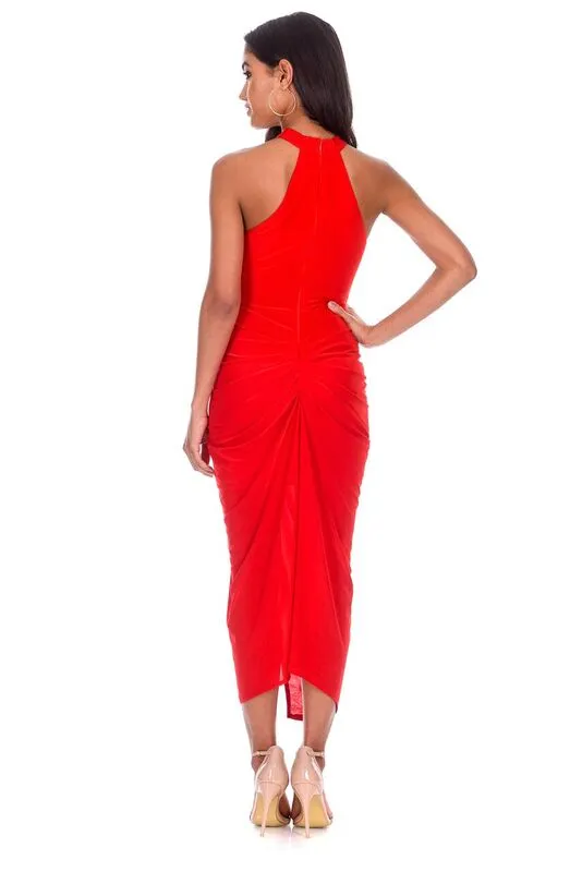 Red Ruched Wrap Over Dress