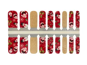 Red, White, Black and Gold Glitter Frosty, Santa, Holly and Candy Canes - Kids Nail Wrap Set