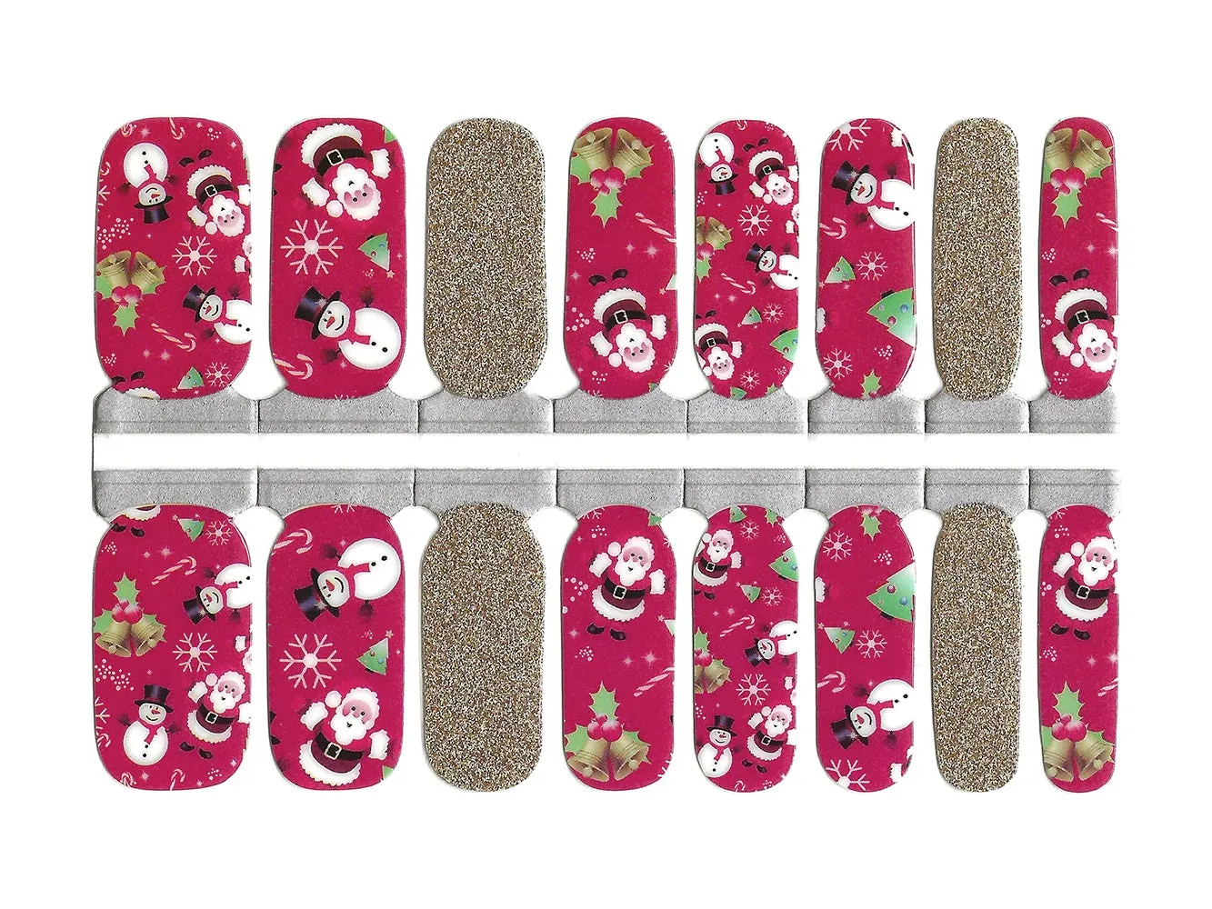 Red, White, Black and Gold Glitter Frosty, Santa, Holly and Candy Canes - Nail Wrap Set