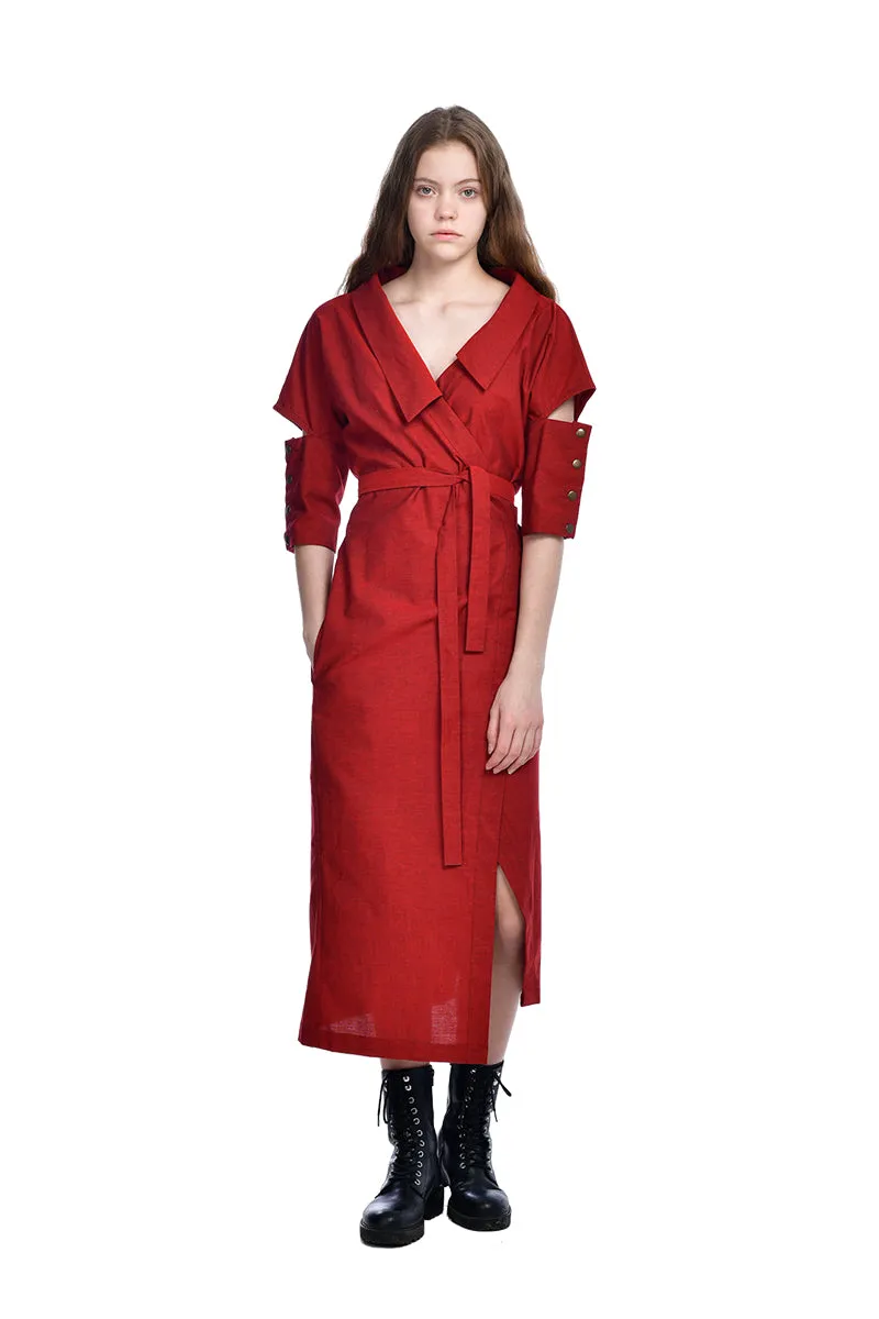 Red Wrap Cotton Dress