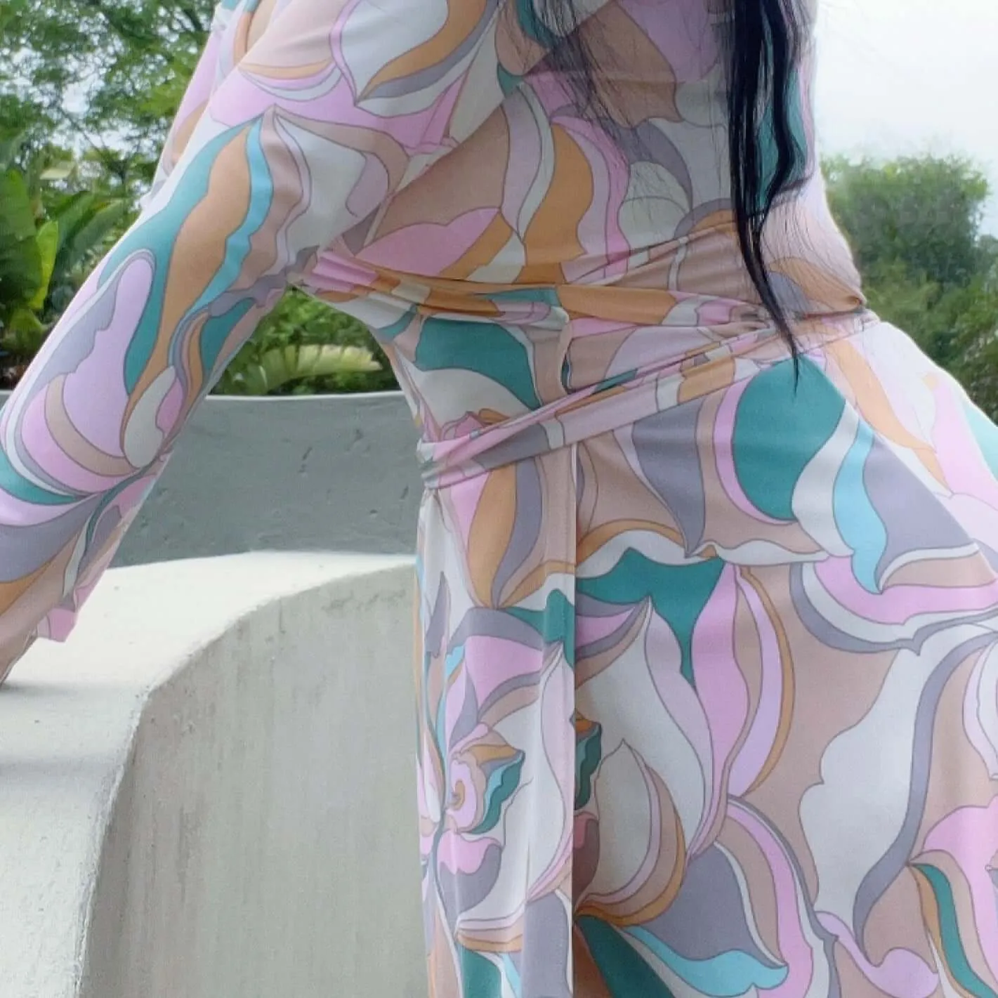 Retro Pastel Orchid Lycra Wrap Dress