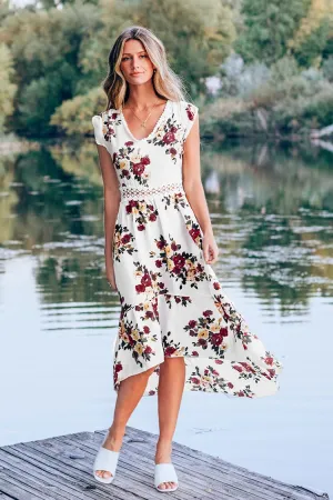 Romantic Floral Backless Midi Dress