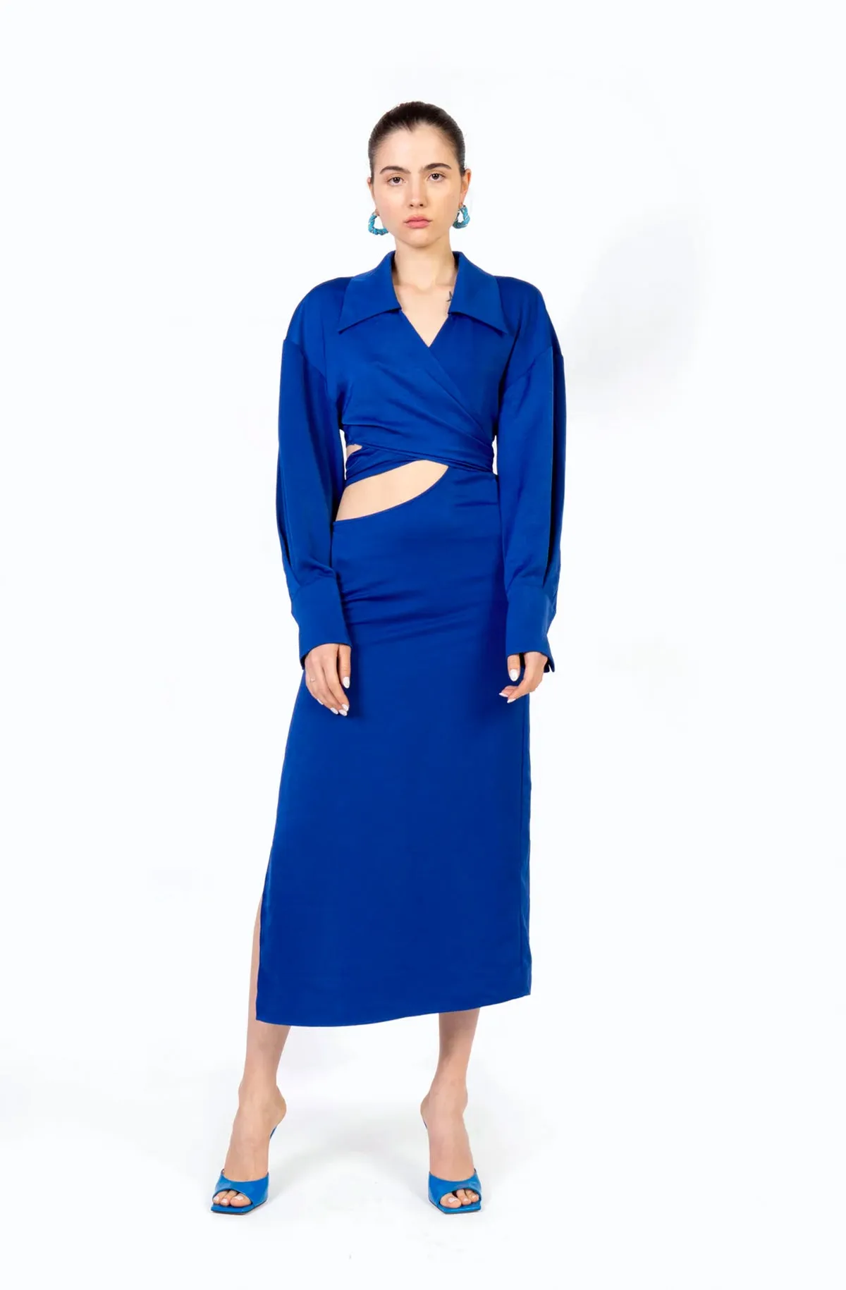 RONNY KOBO Ranell Satin Cutout Wrap Dress