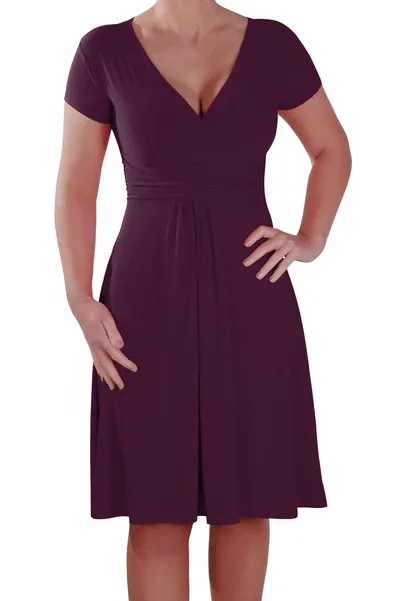Rosa Short Sleeve V Neck Grecian Style Wrap Dress