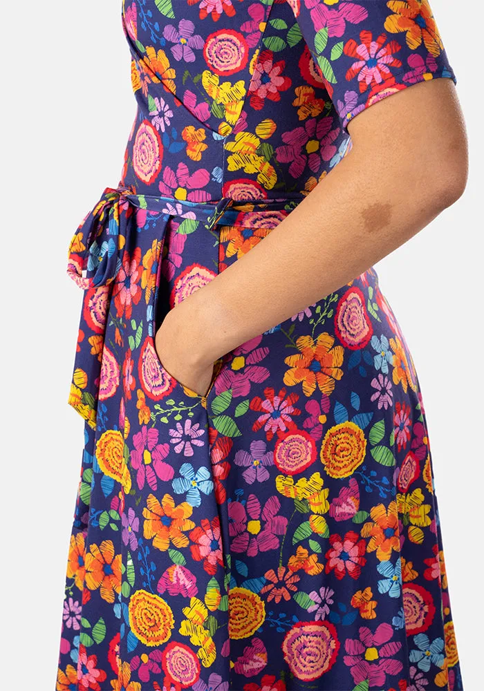 Rosetta Bright Embroidered Floral Print Dress