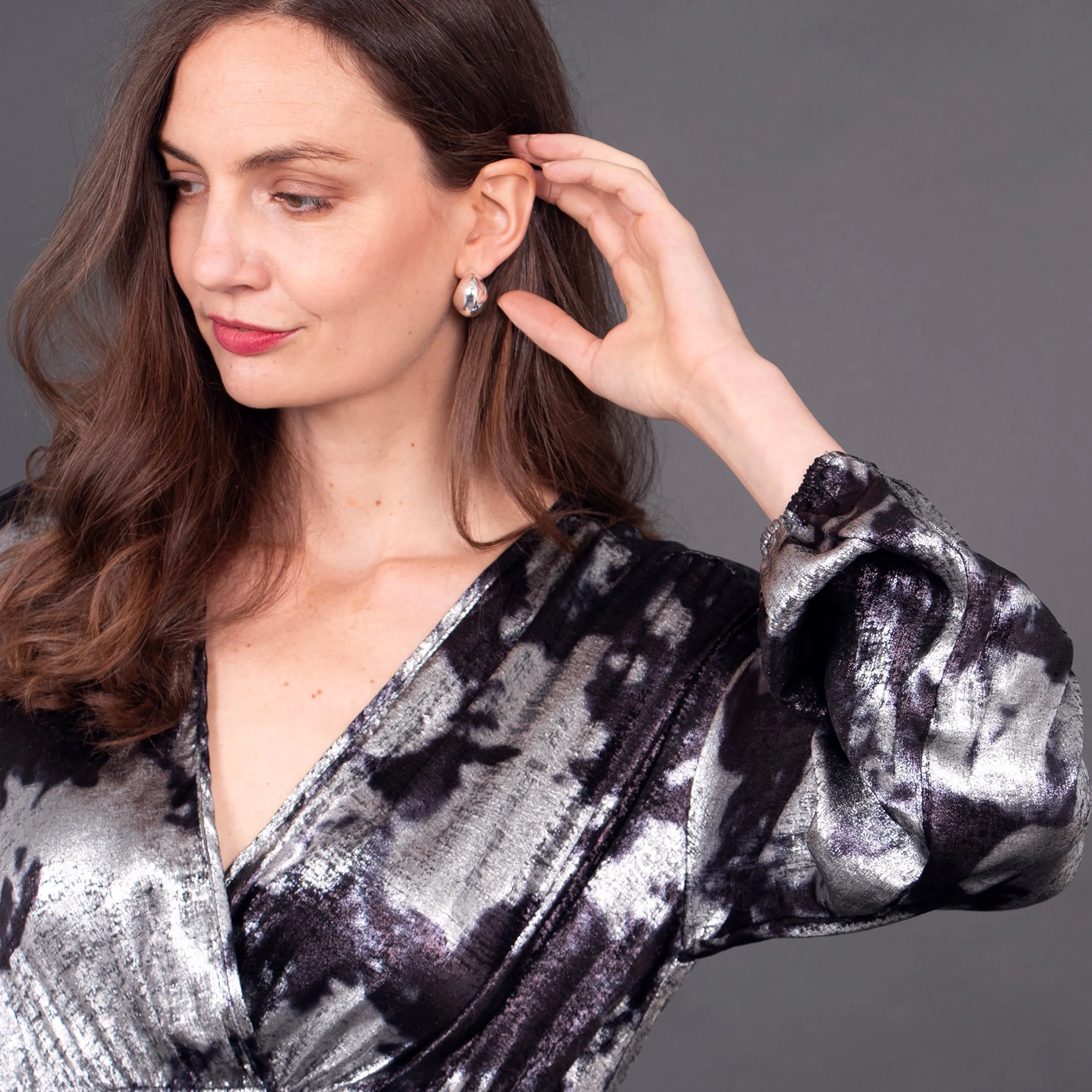 Ruby Wrap Top Maxi Dress - Silver, Metallic Oil Slick