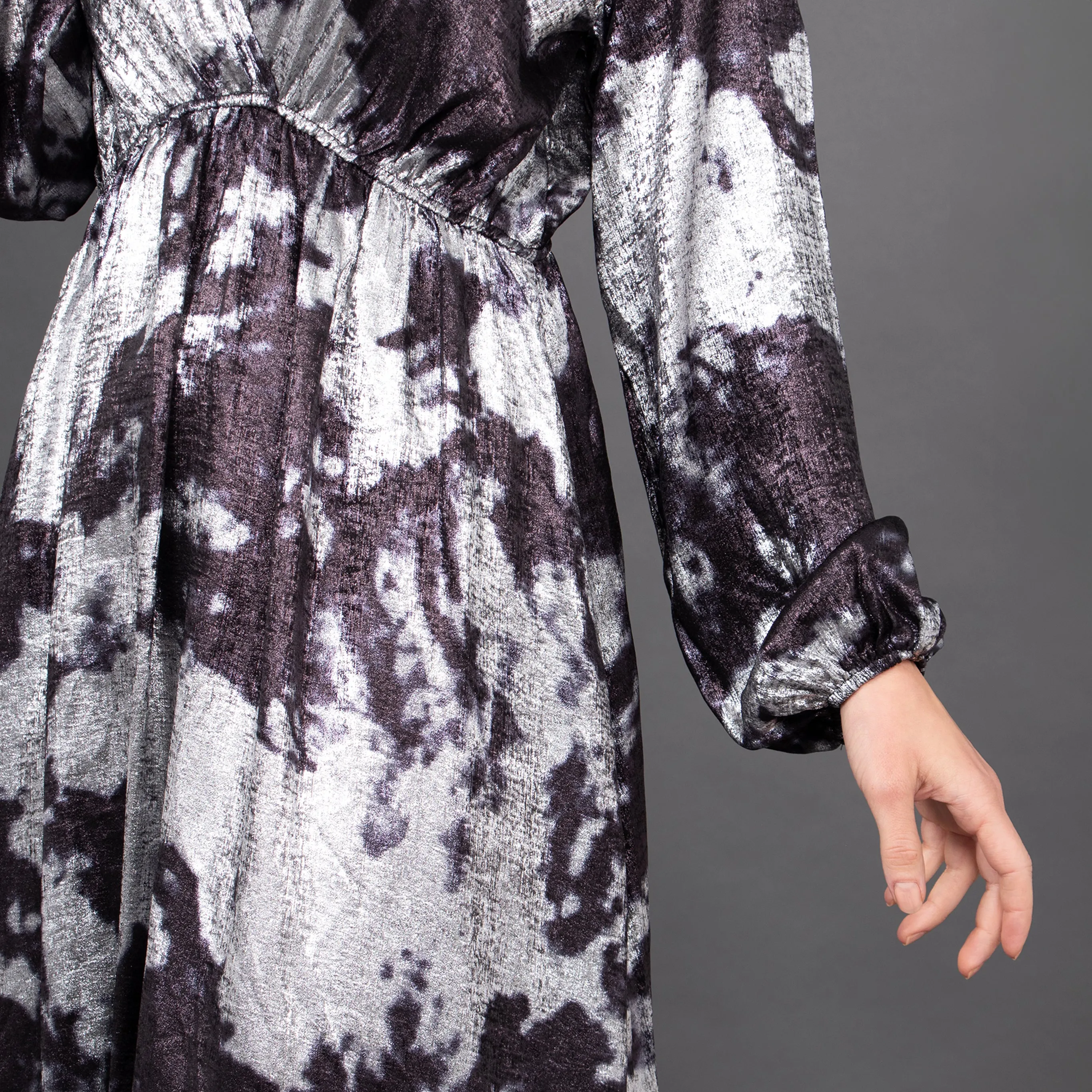 Ruby Wrap Top Maxi Dress - Silver, Metallic Oil Slick