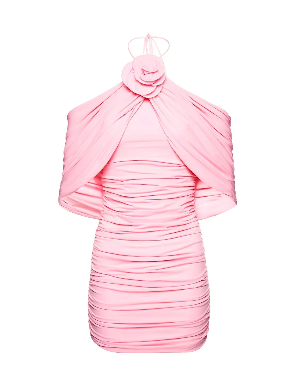 Ruched flower appliqué dress