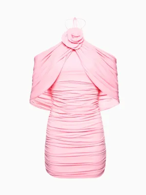Ruched flower appliqué dress