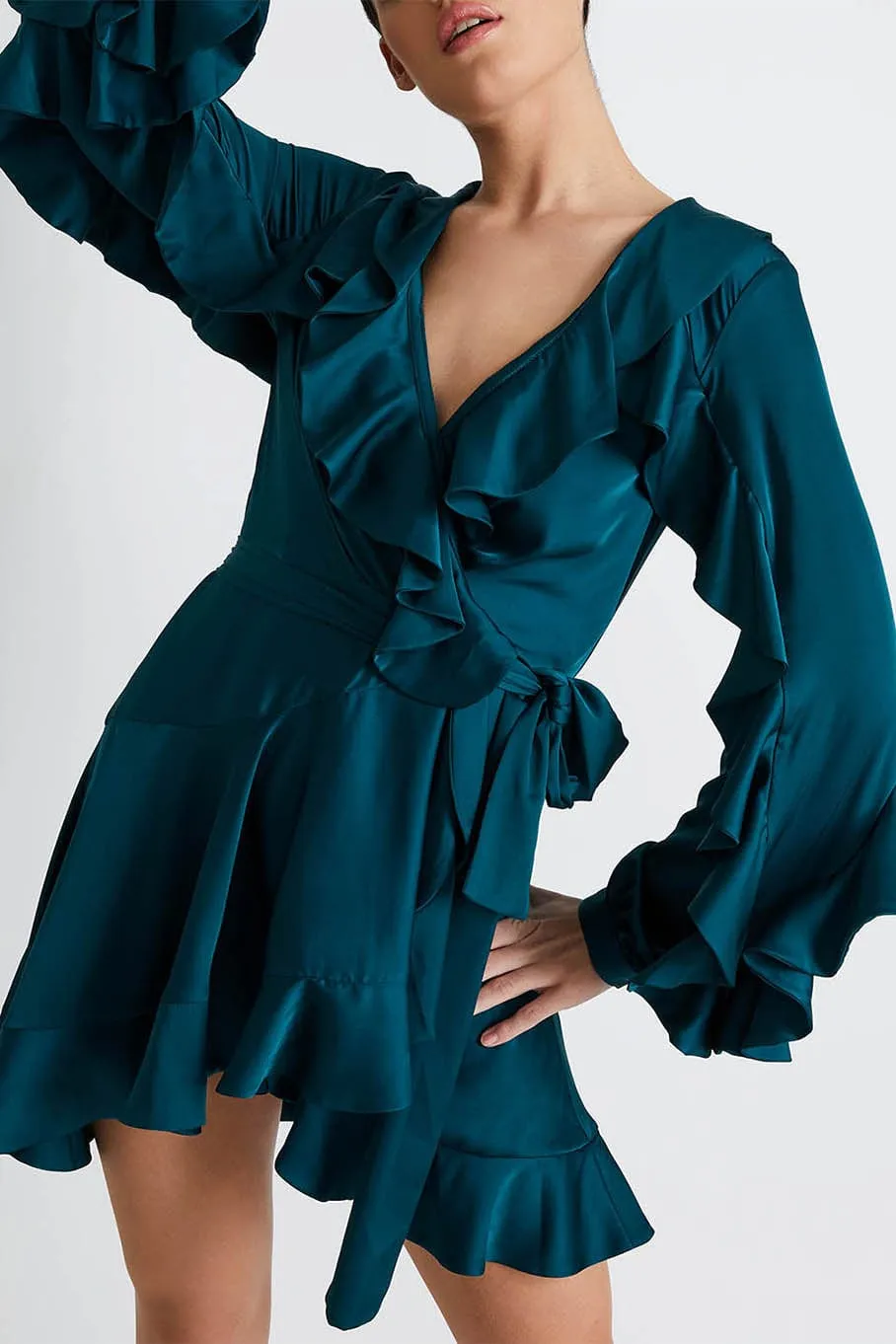Ruffle Sleeve Mini Wrap Dress