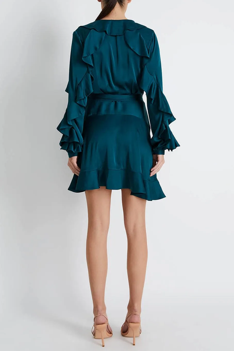 Ruffle Sleeve Mini Wrap Dress