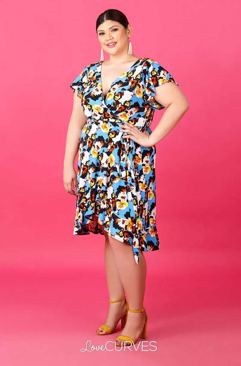 Ruffle Wrap Dress with Sash Belt - Sunny Florals - ATT