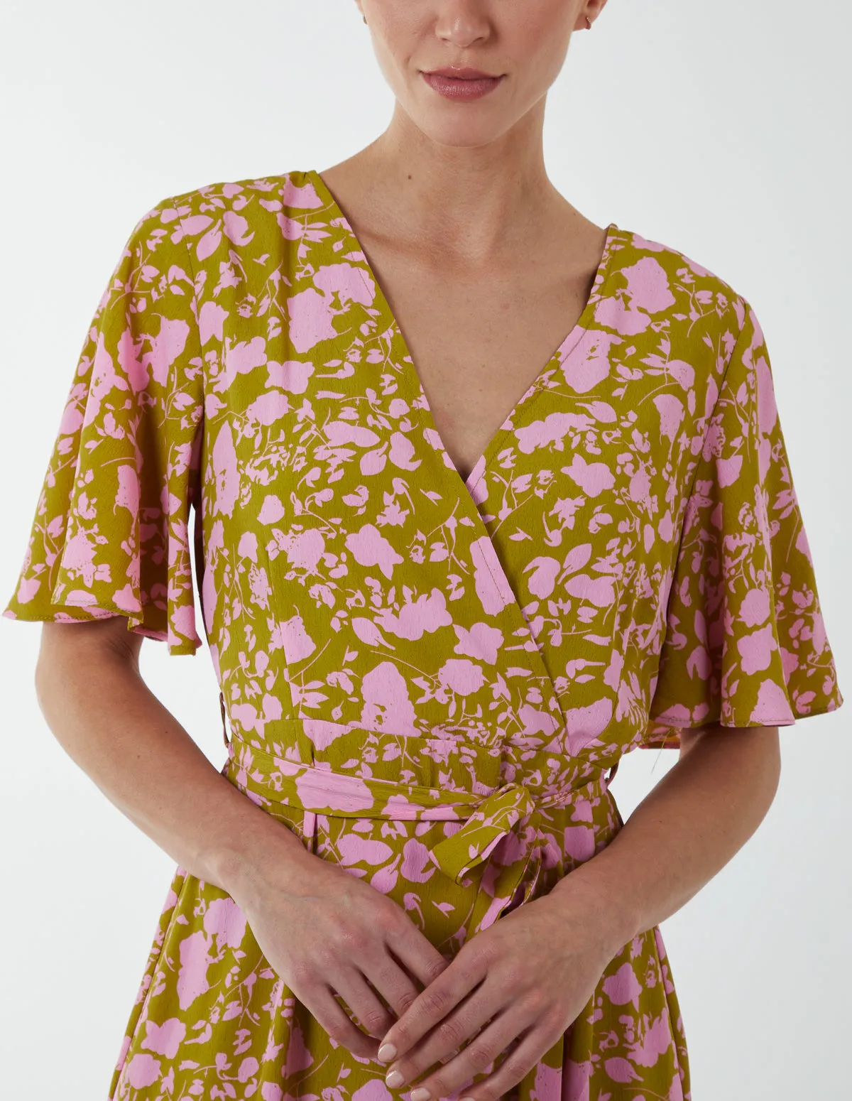 Ruffle Wrap Midi Dress
