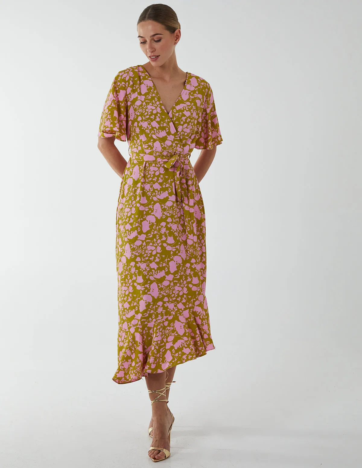 Ruffle Wrap Midi Dress