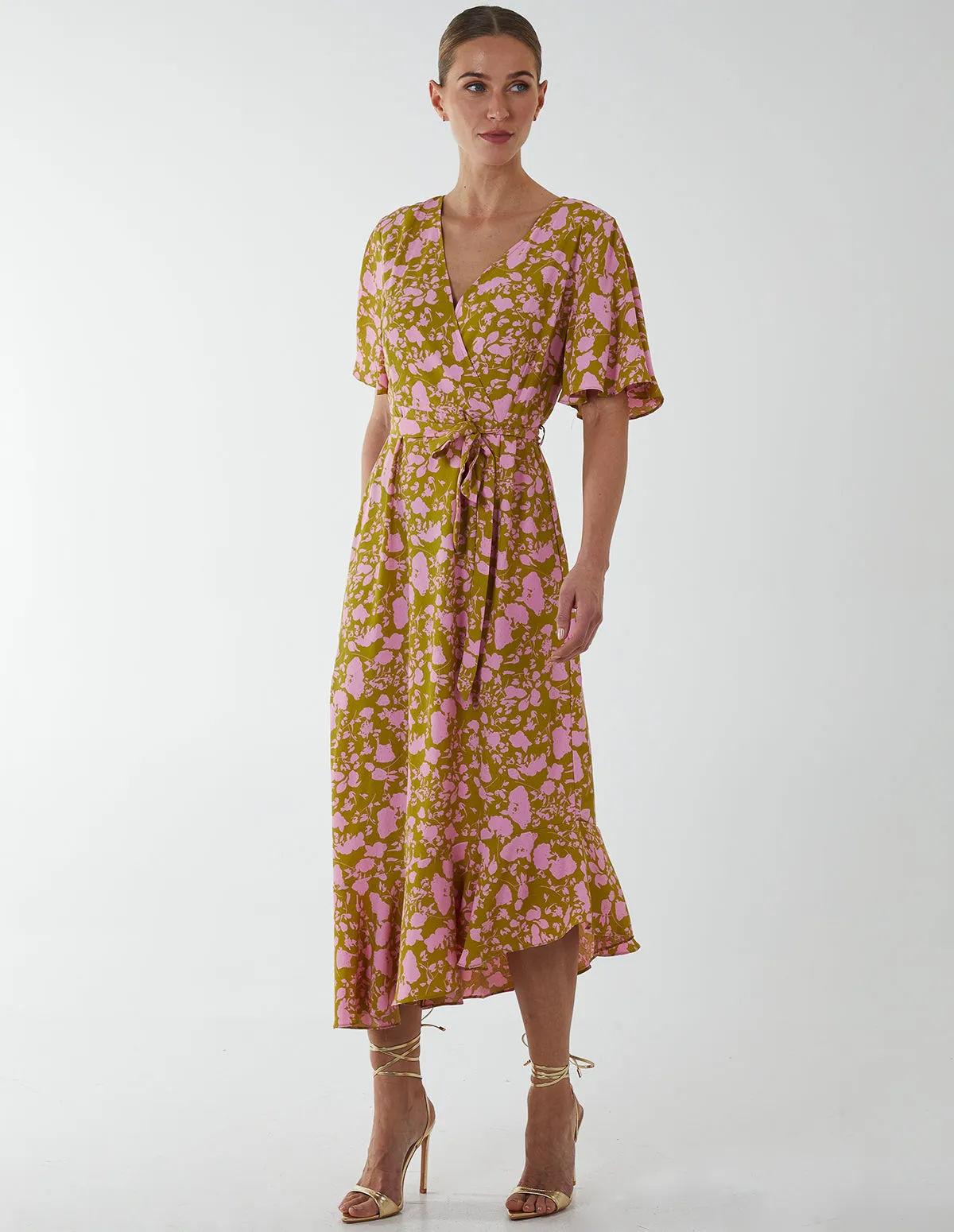 Ruffle Wrap Midi Dress