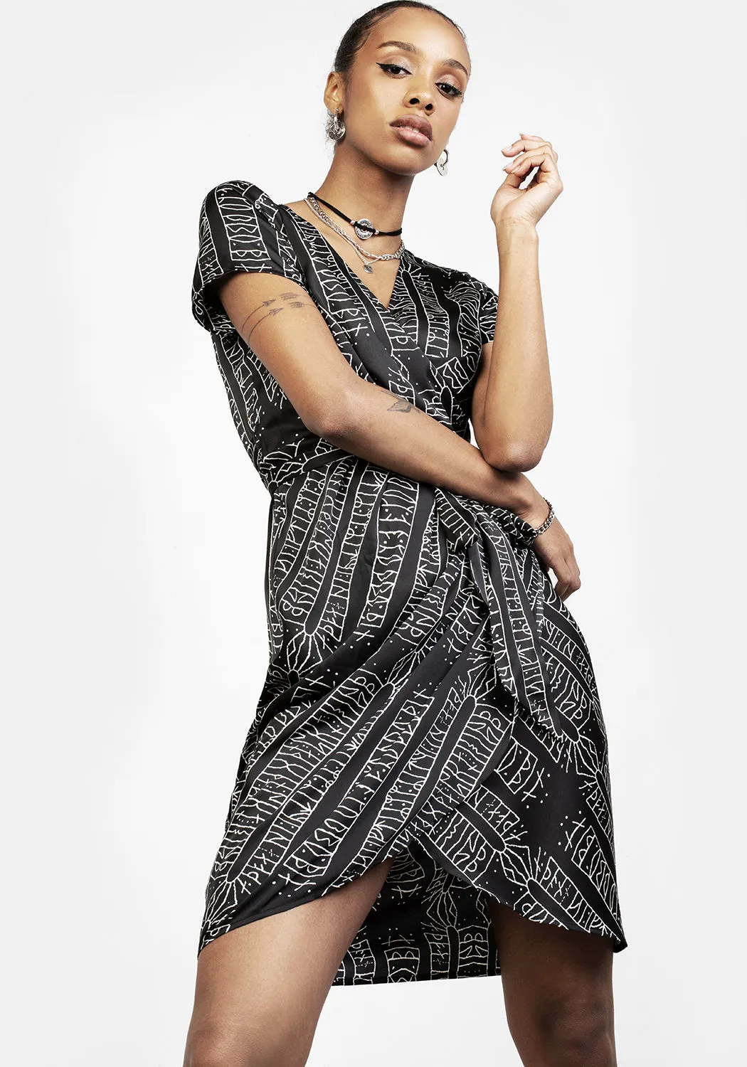 Runes Wrap Midi Dress