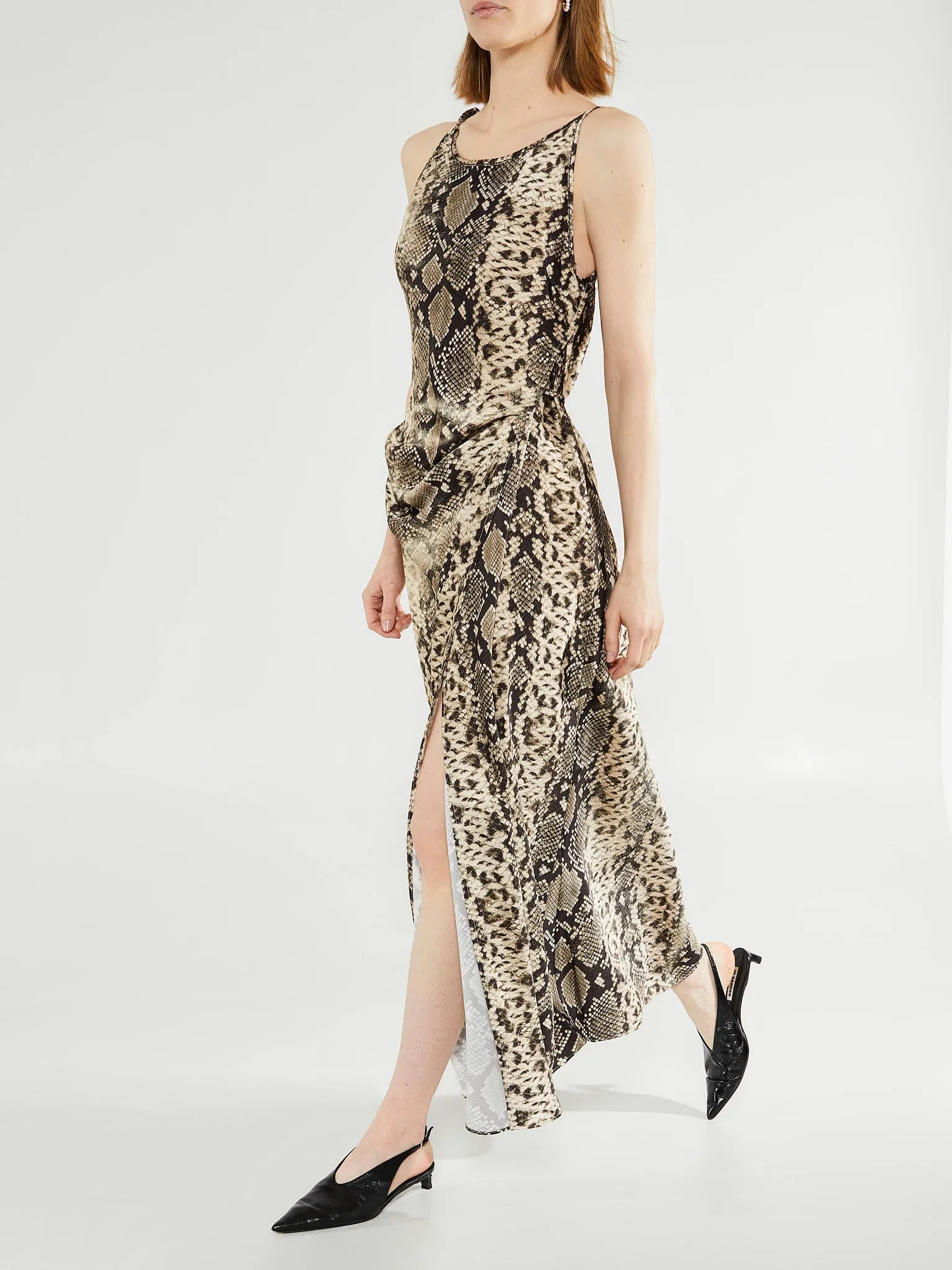 Satin Dress in Multi Brown