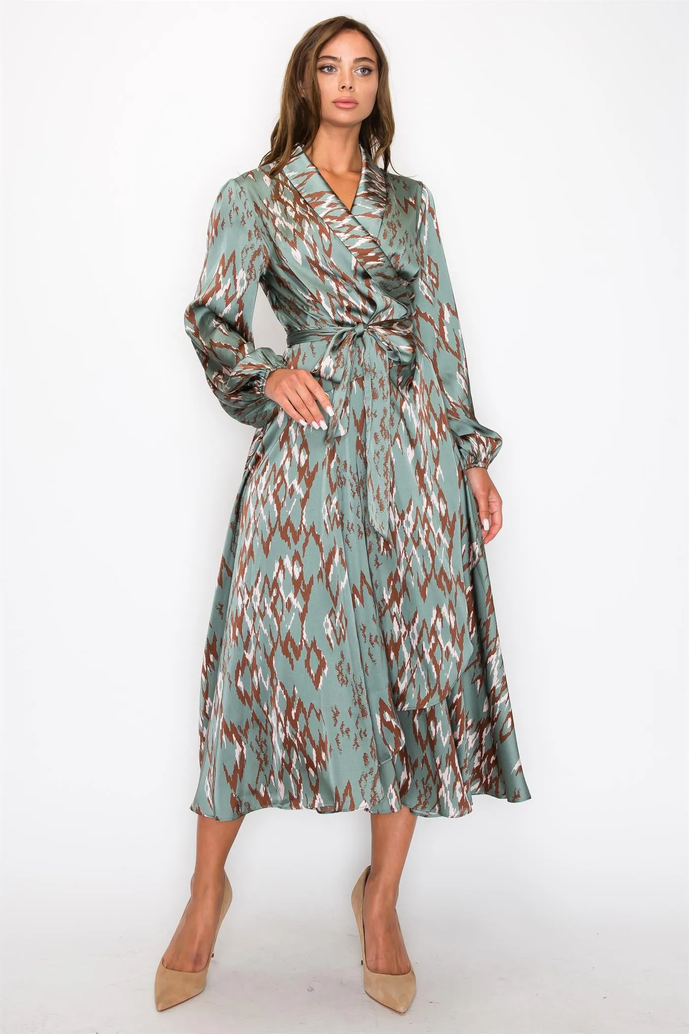 Satin dusty green wrap around dress OL24A184