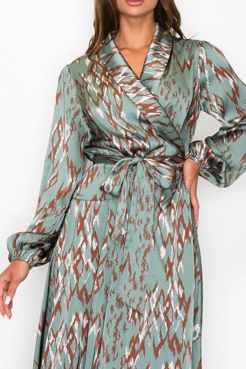Satin dusty green wrap around dress OL24A184