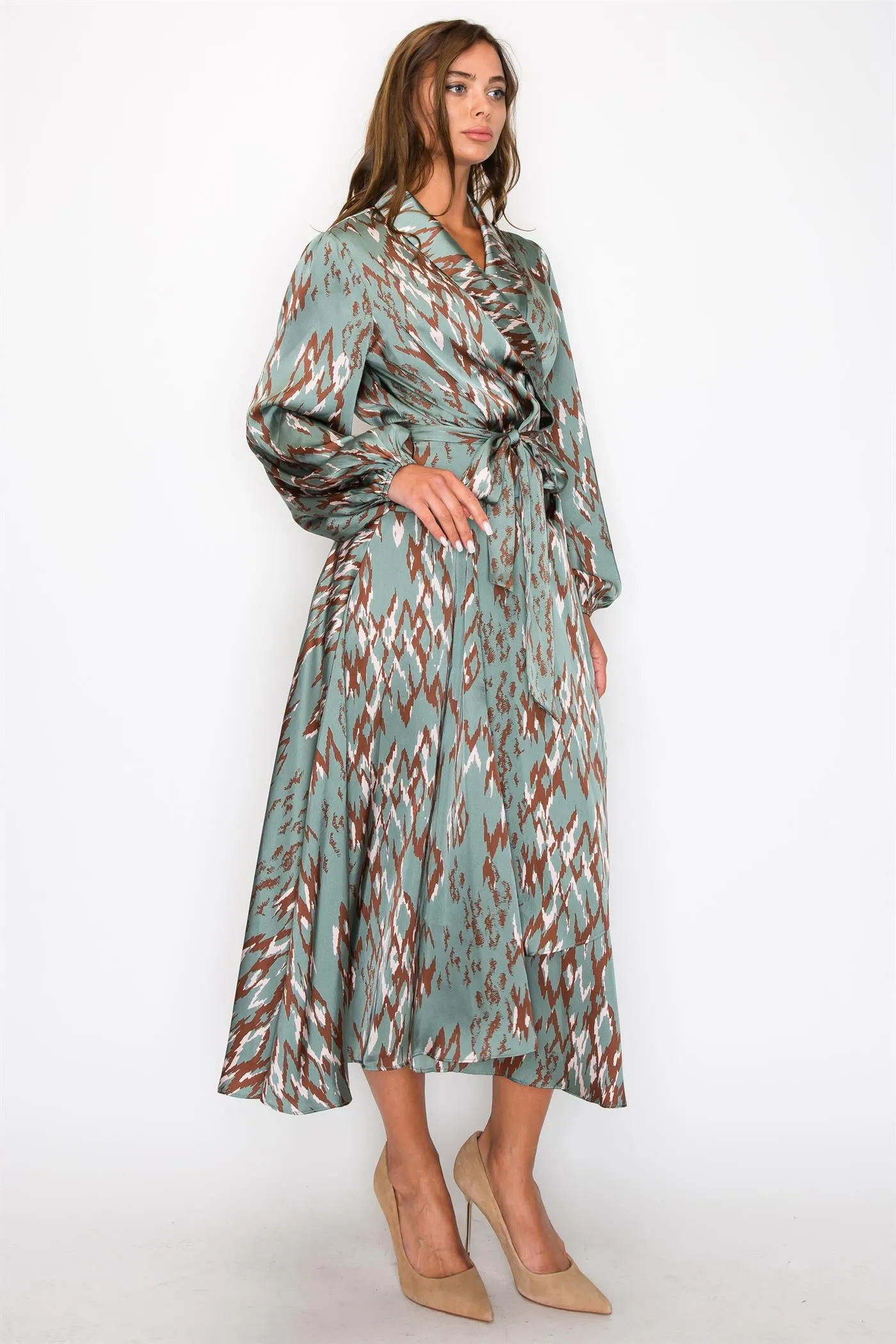 Satin dusty green wrap around dress OL24A184