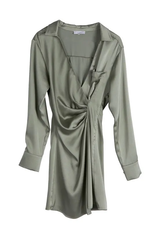 Satin Hug Collared Mini Dress