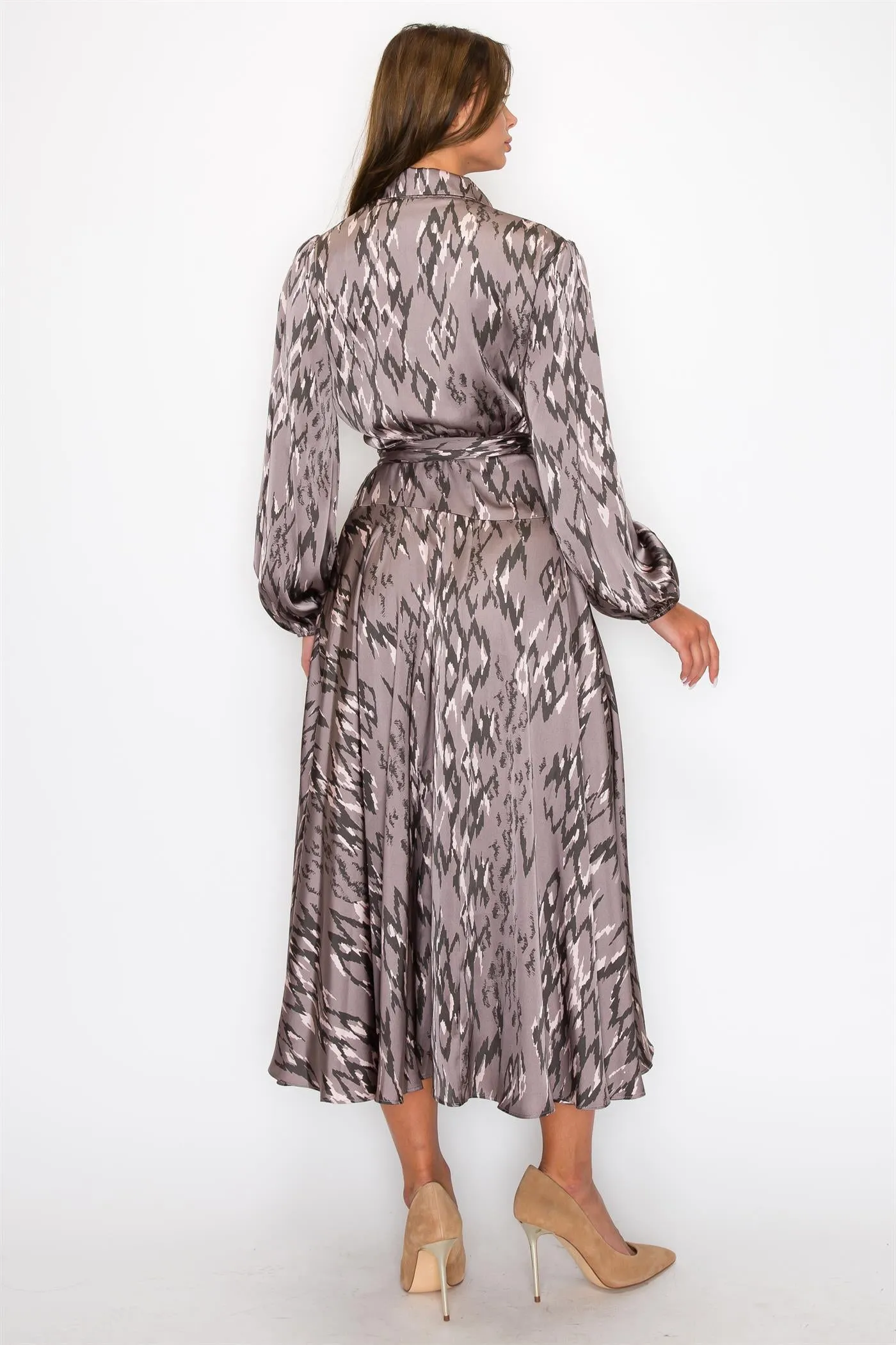 Satin light Mauve wrap around dress OL24A184