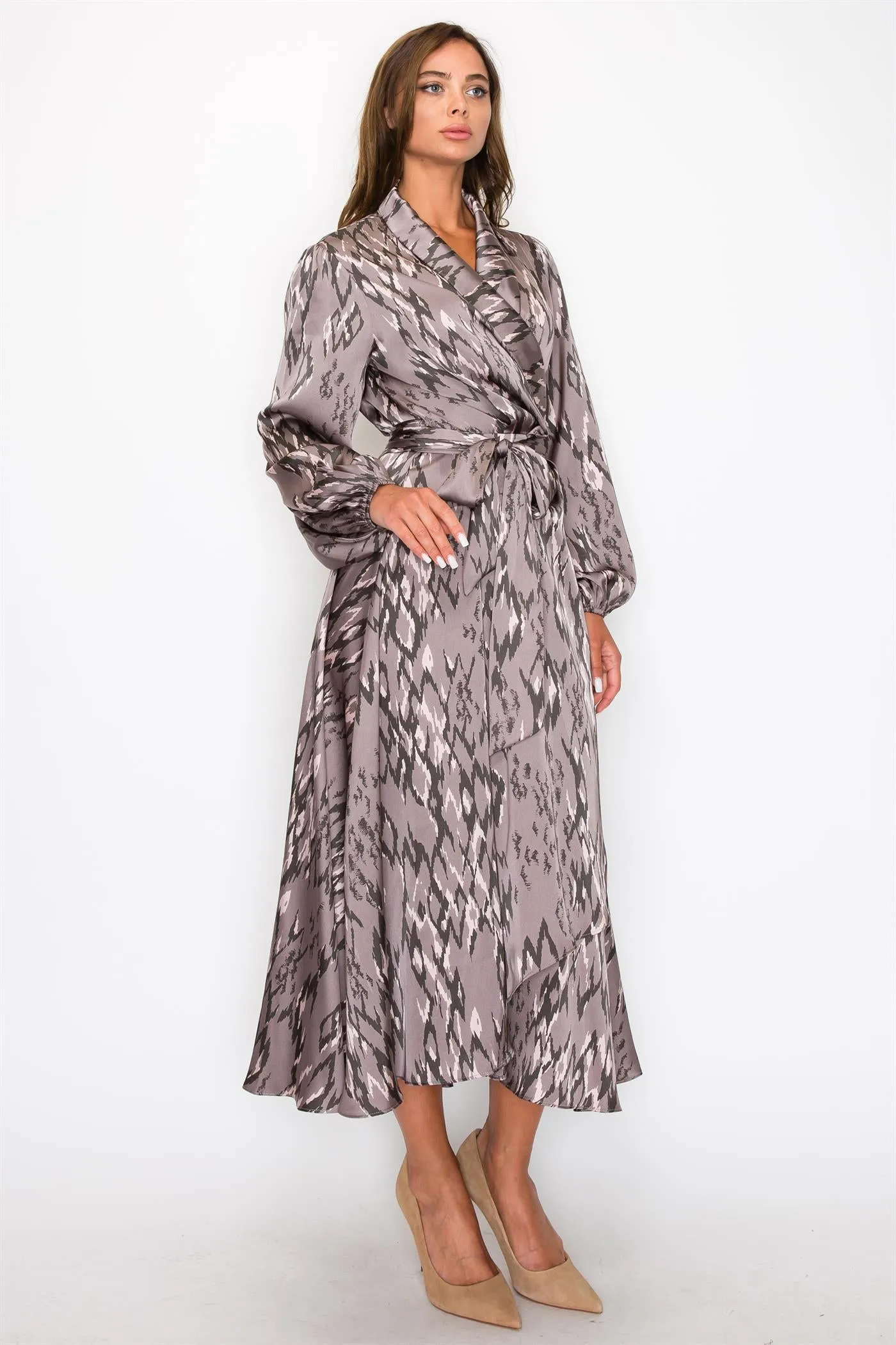 Satin light Mauve wrap around dress OL24A184