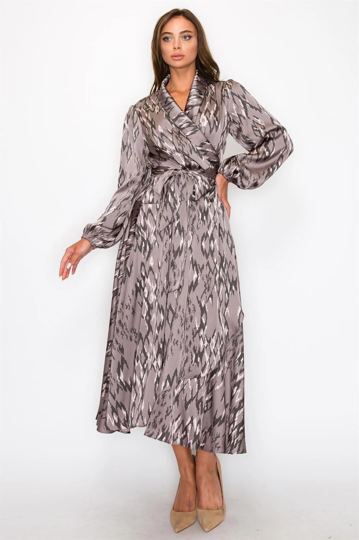 Satin light Mauve wrap around dress OL24A184