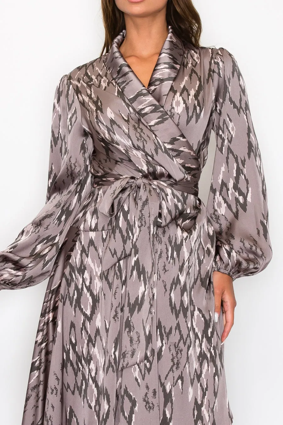 Satin light Mauve wrap around dress OL24A184