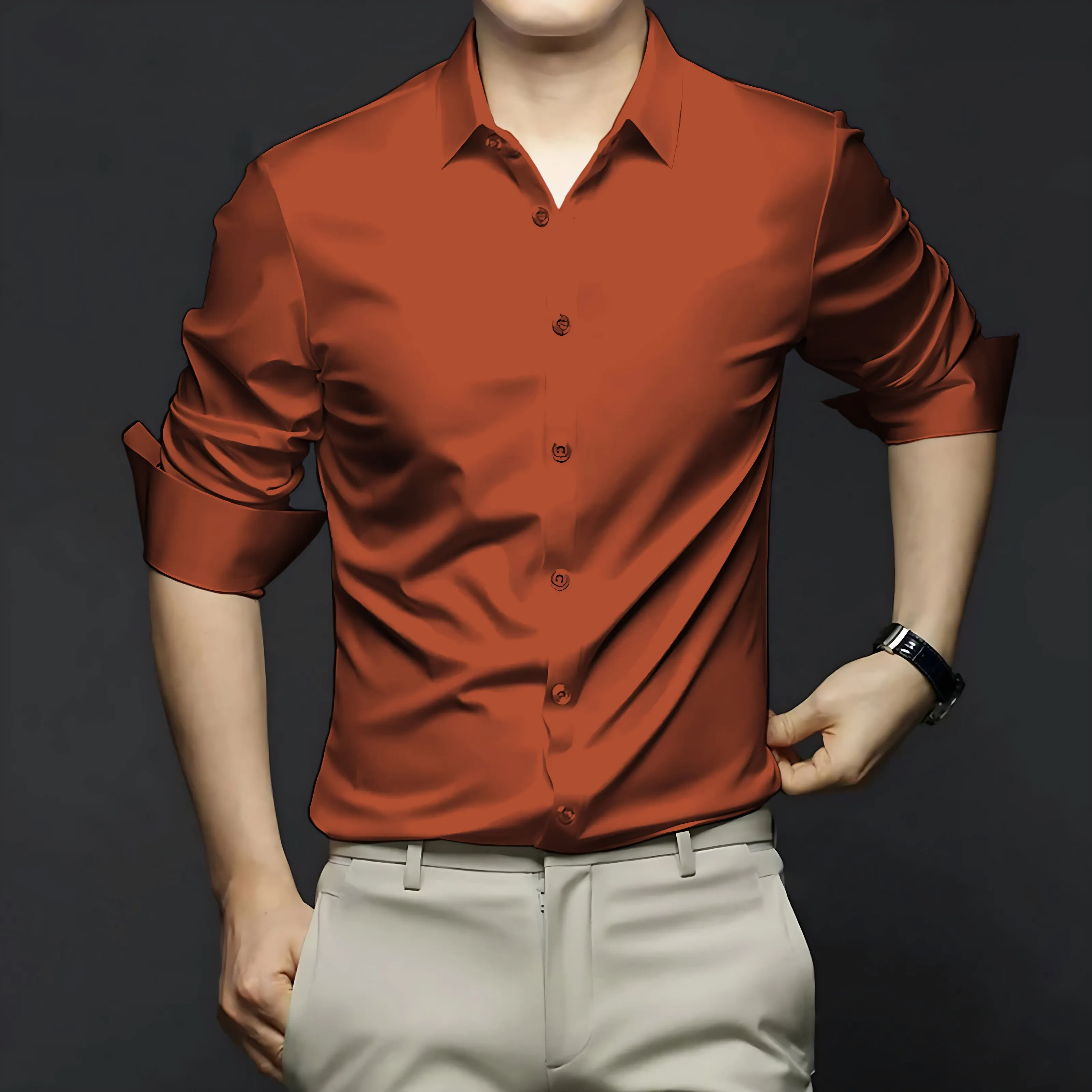 Satin (Shining) Party Wear Rust/Orange Shirt