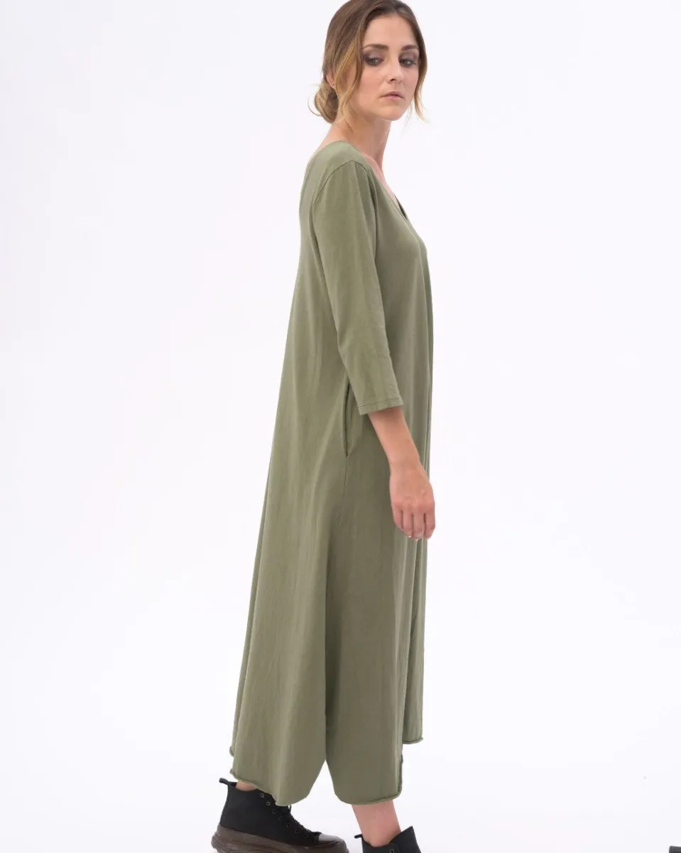 Scoop Neck 3/4 Sleeve Organic Cotton Dress