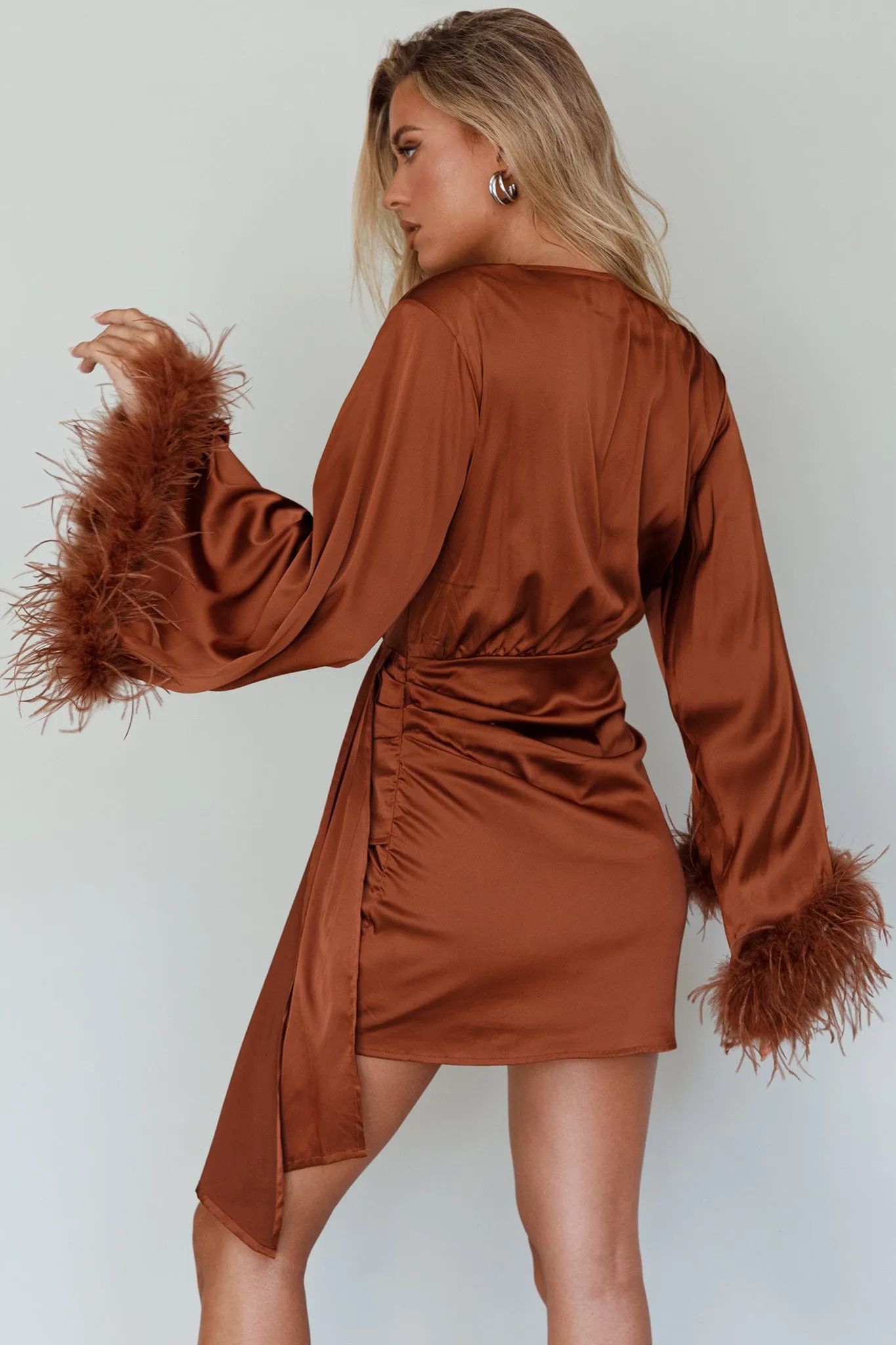 Screen Queen Feather Cuff Mini Dress Ginger