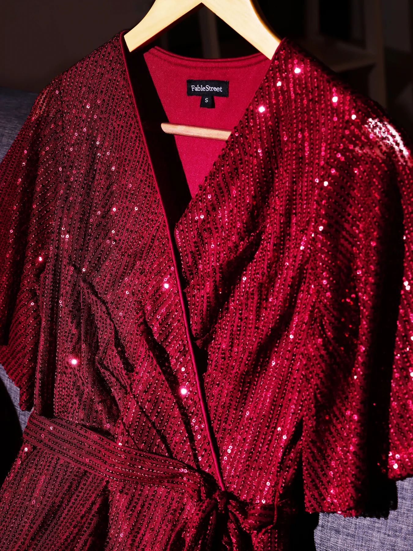 Sequin Wrap Dress - Maroon