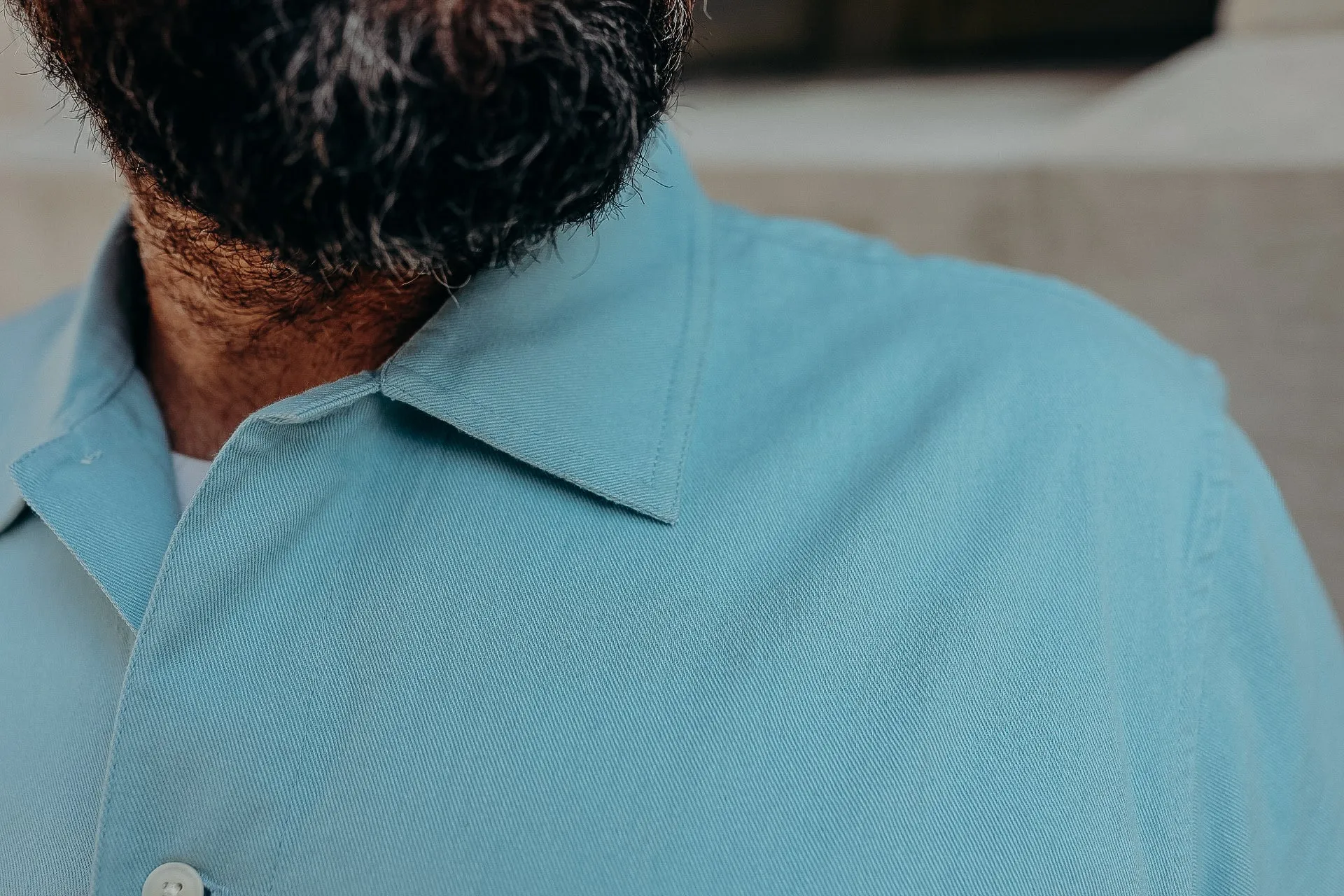 Short Sleeve Workshirt- Powder Blue Cotton Twill