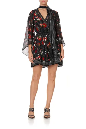 SHORT WRAP DRESS WITH NECK TIE COASTAL PARISIENNE